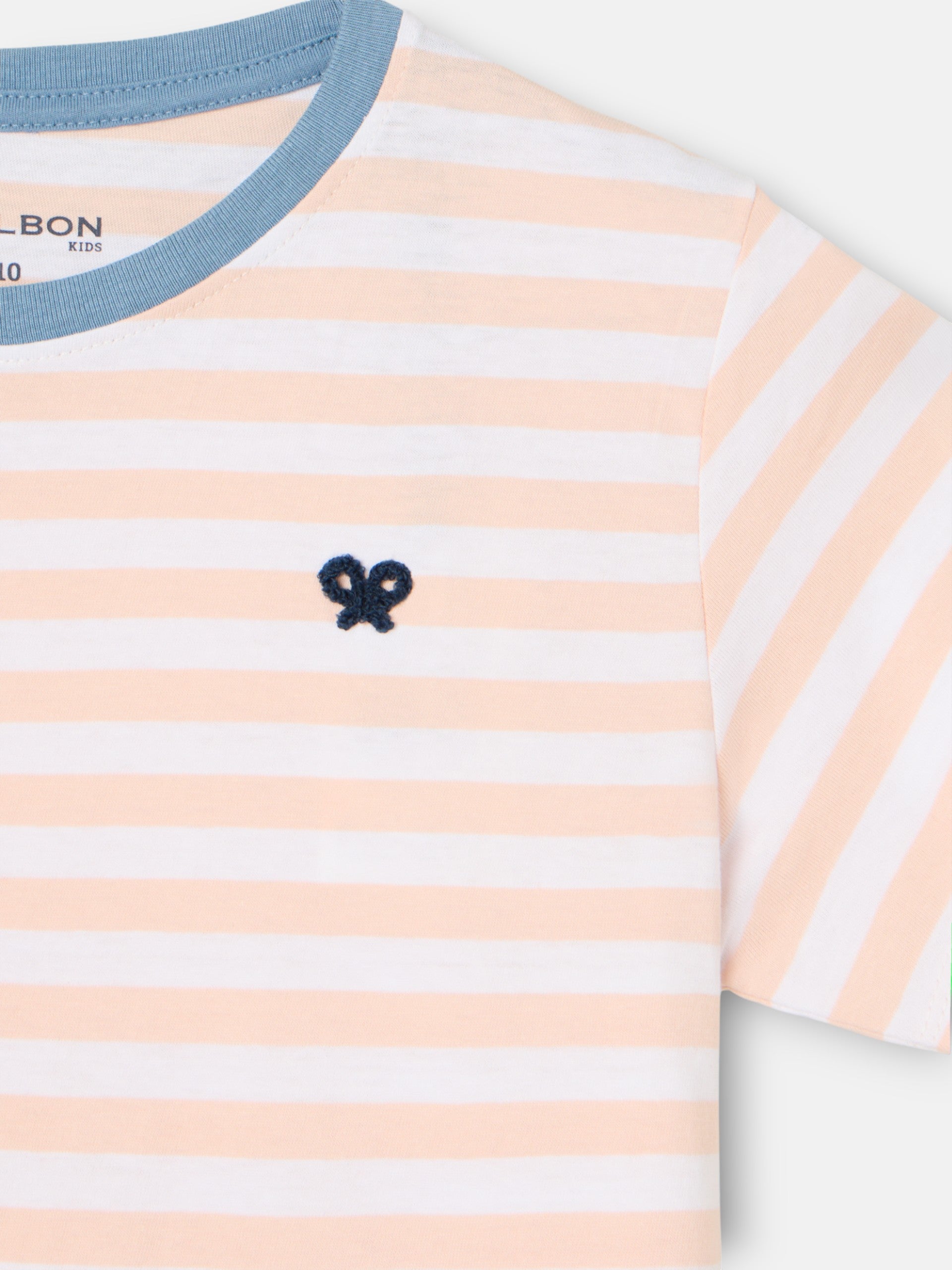 Kids' T-shirt with fine coral stripe trim