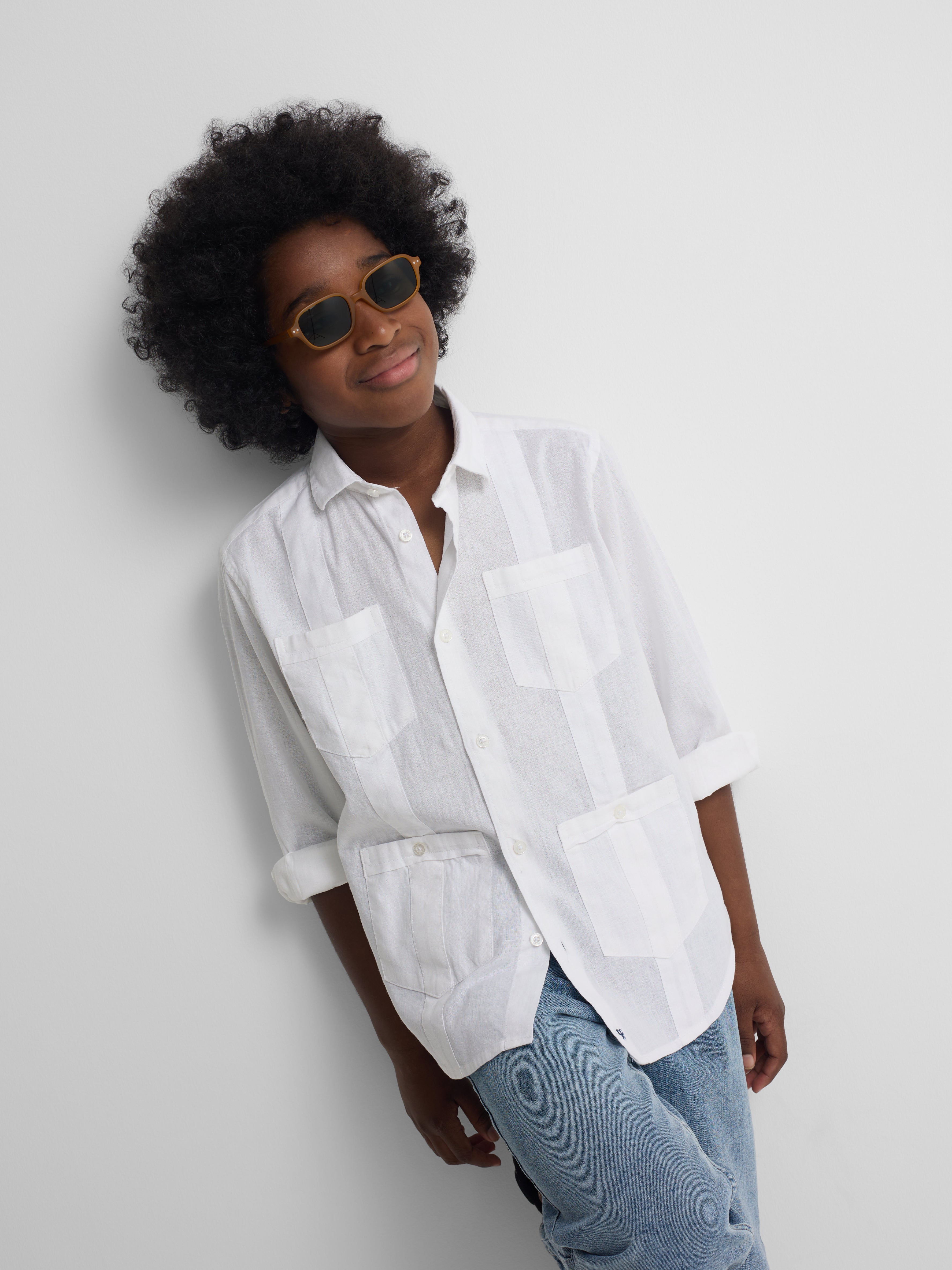 Guayabera sport enfant lin blanc