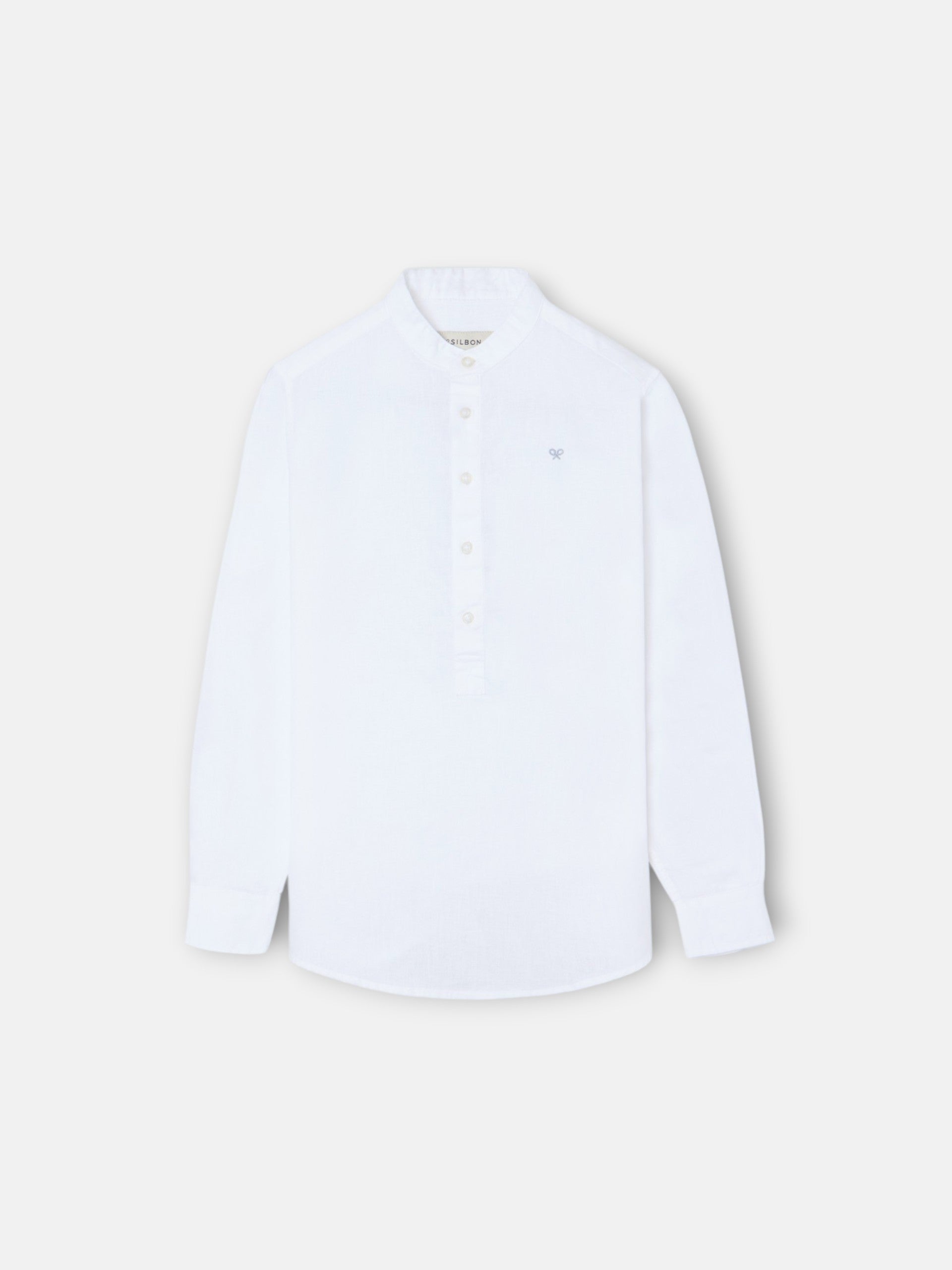 Kids' sport linen shirt with white Mao collar