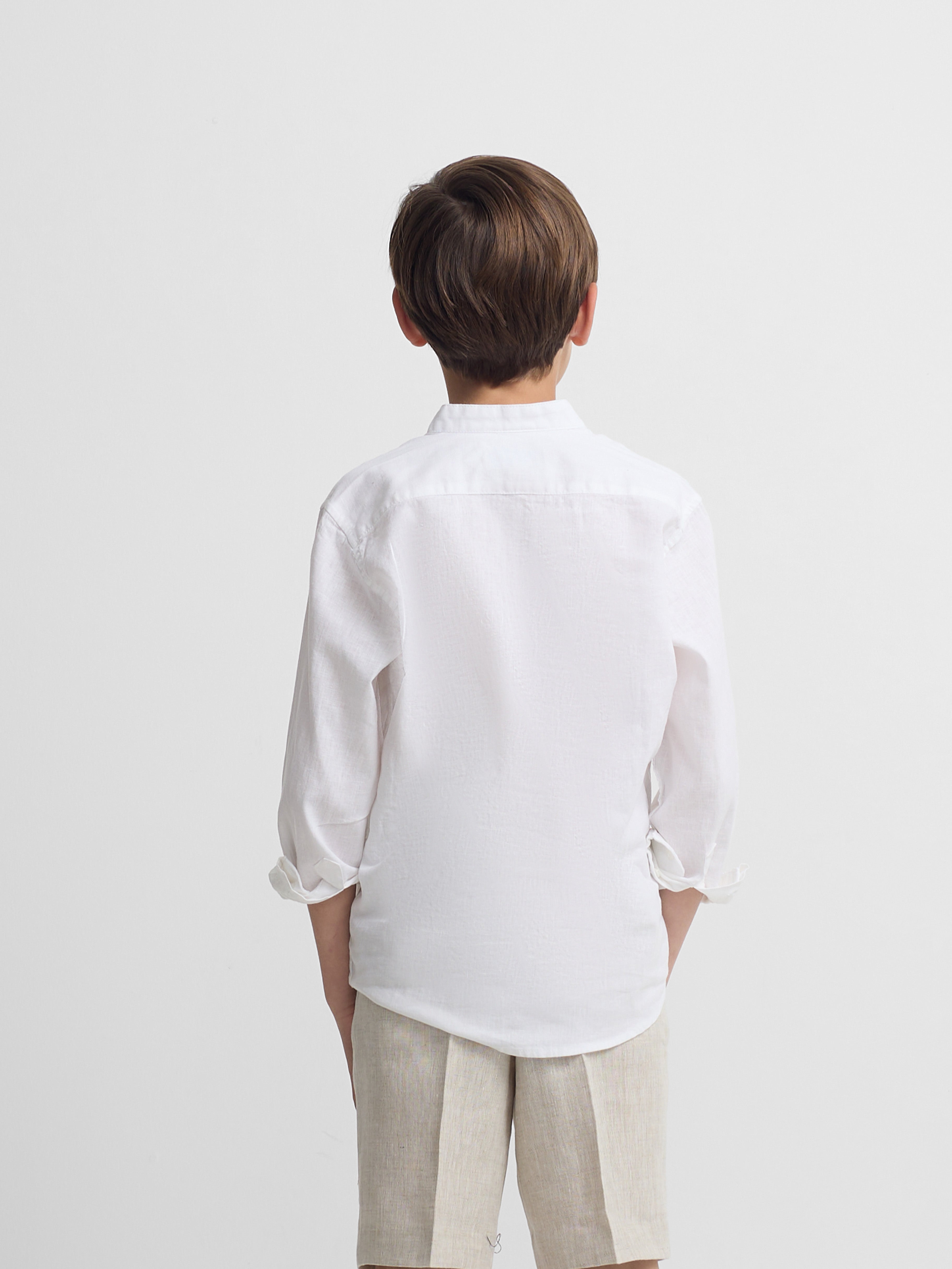Kids' sport linen shirt with white Mao collar