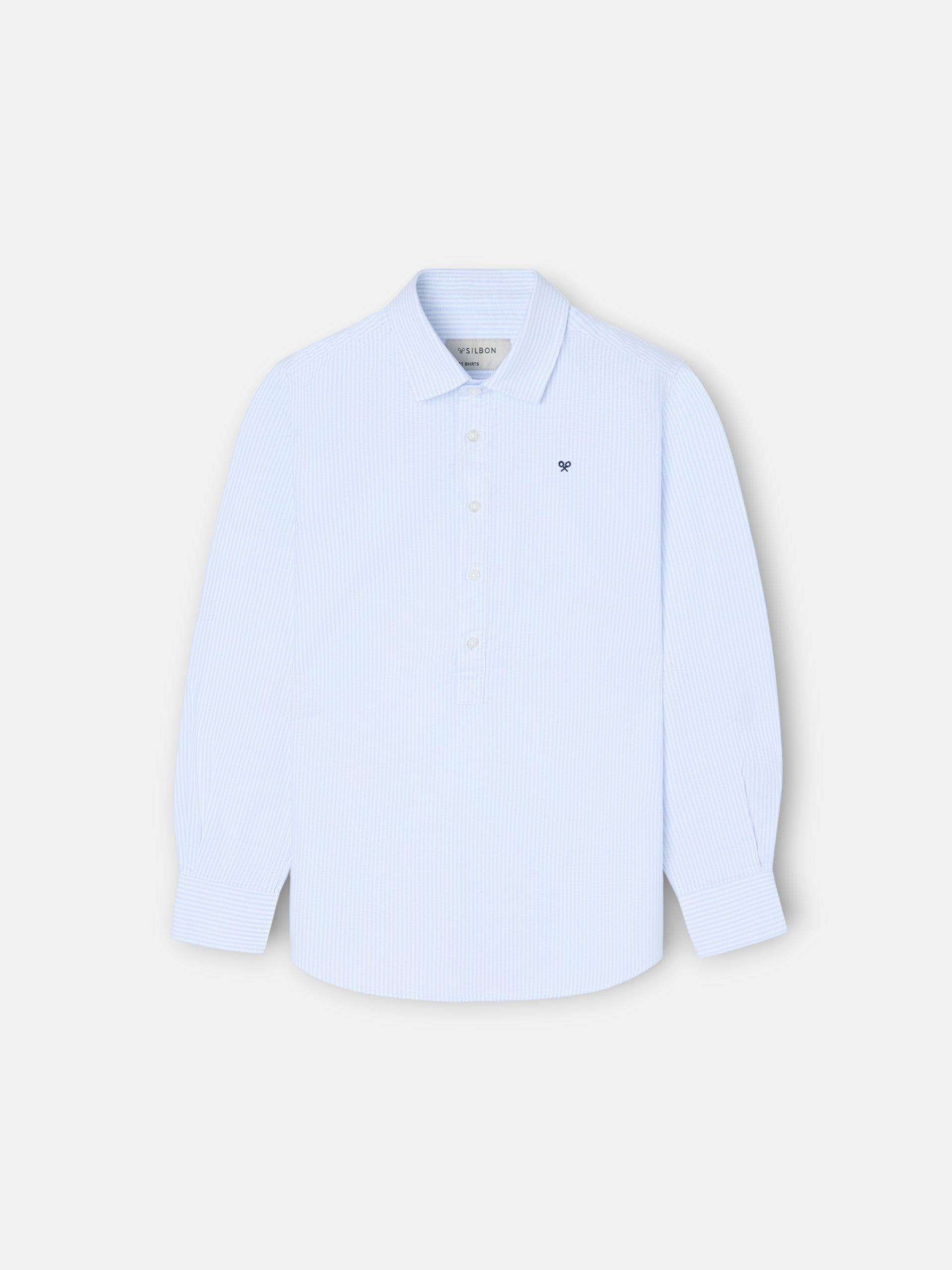 Kids' sport polo with blue vertical stripes