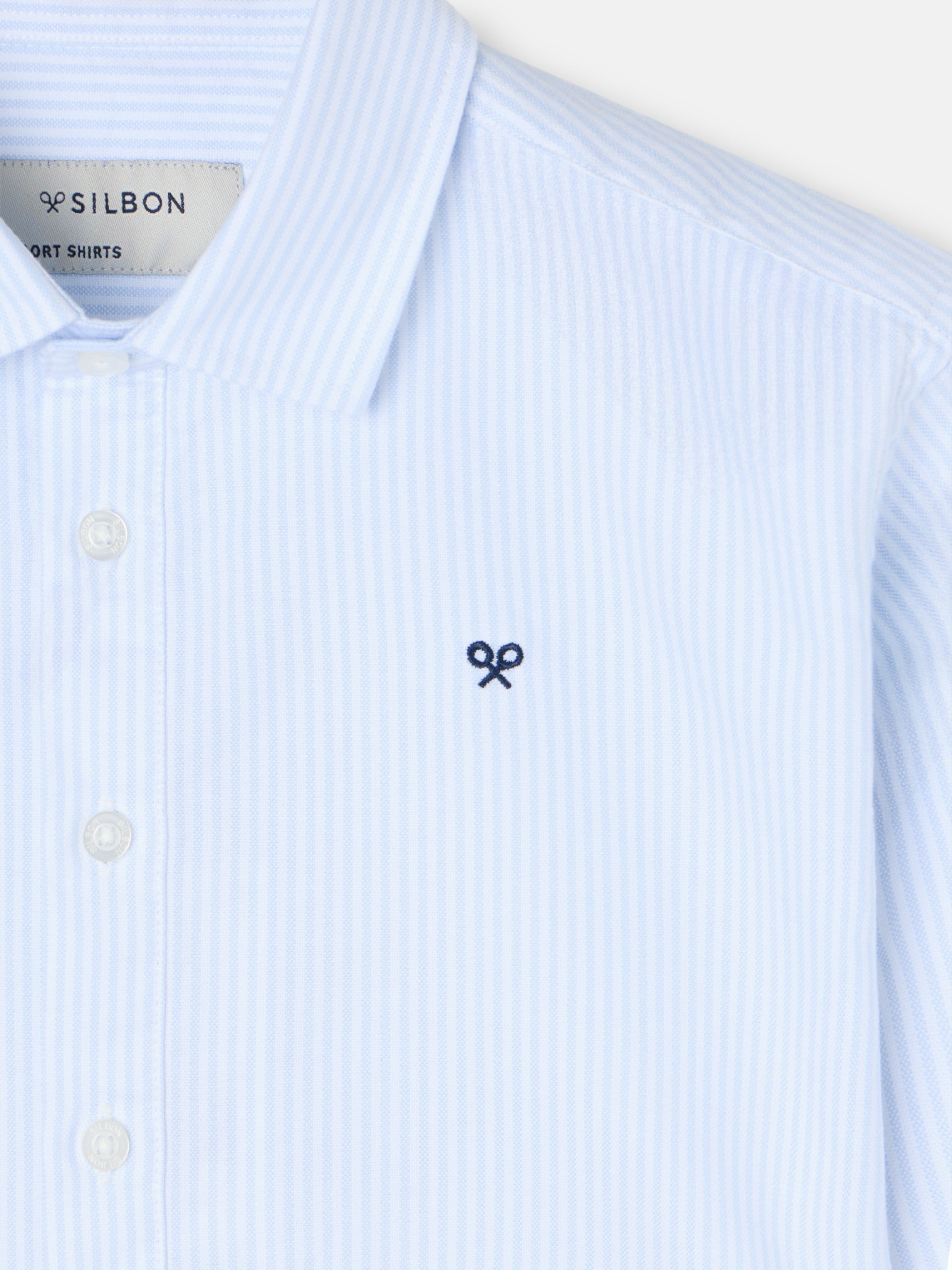 Kids' sport polo with blue vertical stripes