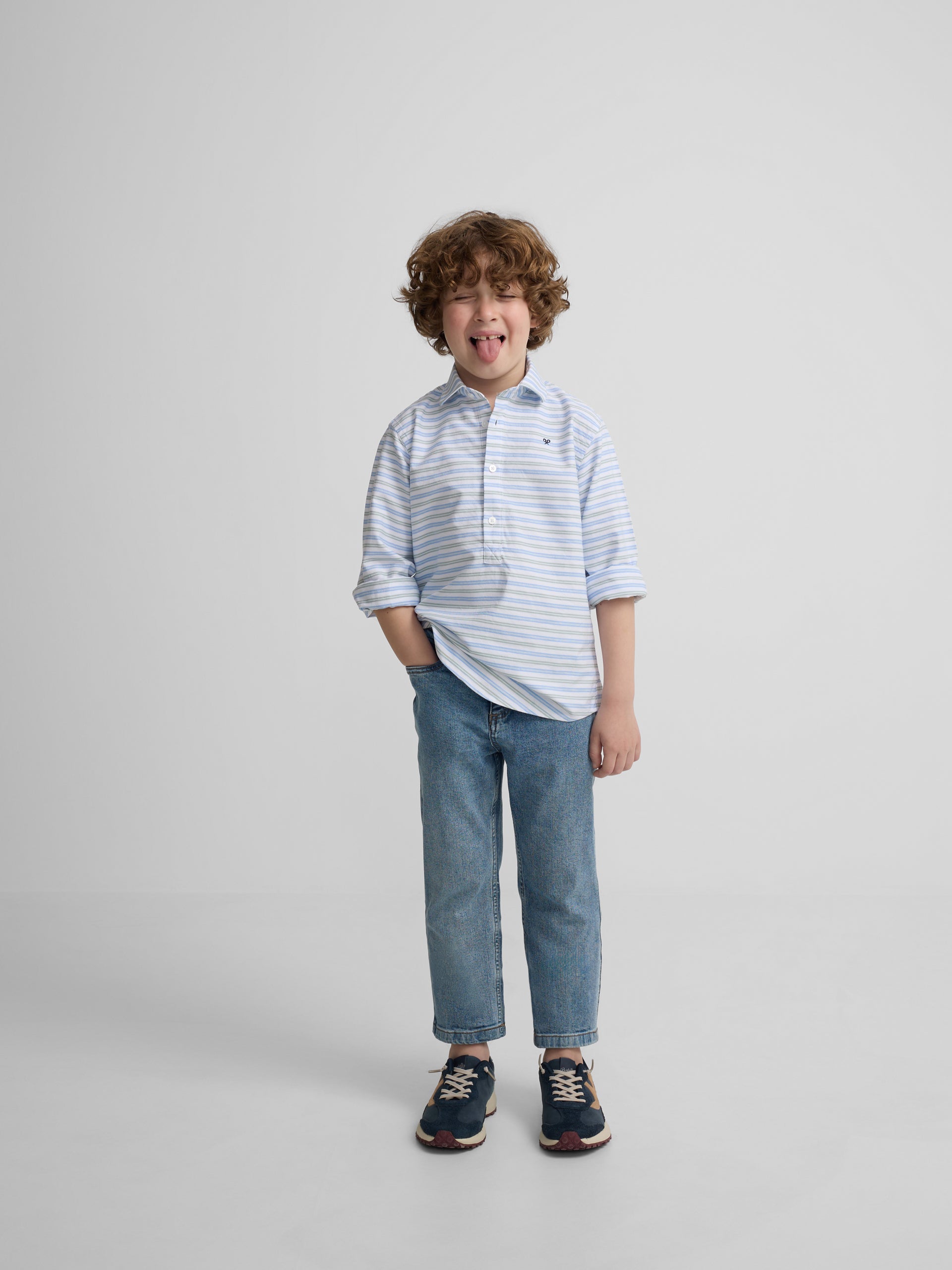 Polera sport kids oxford raya verde azul