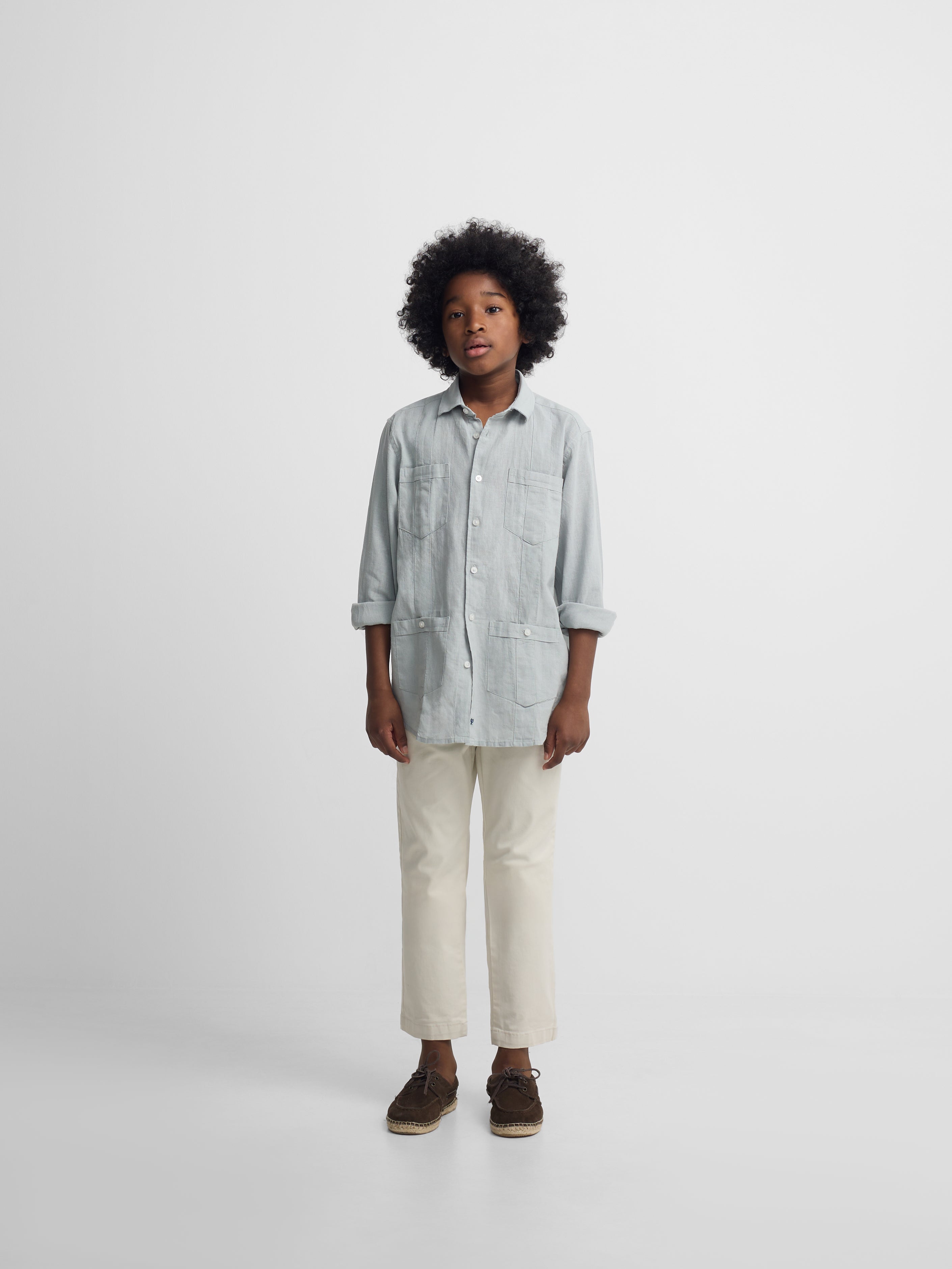 Light green linen sport guayabera for kids