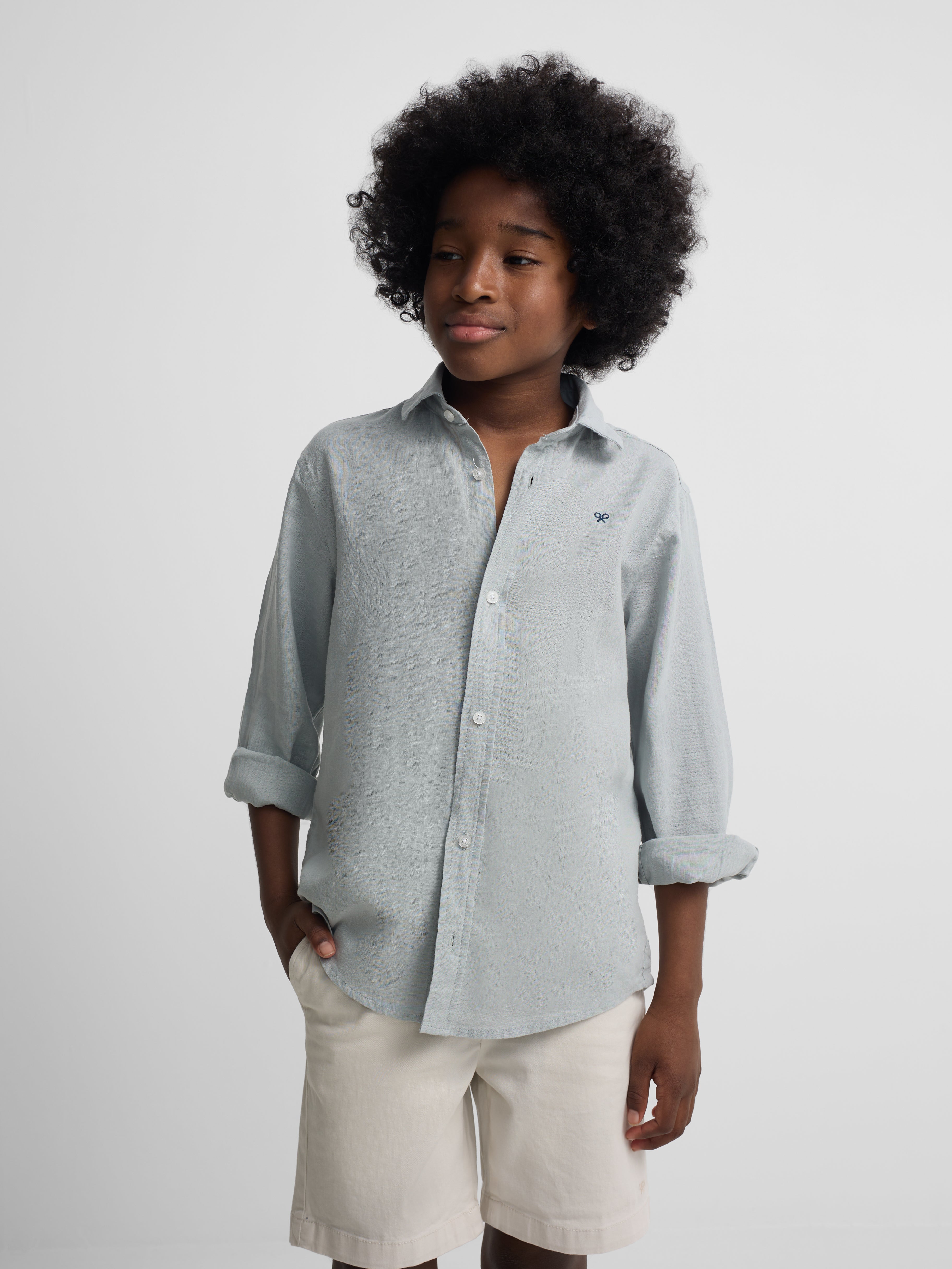 Green linen sport shirt for kids