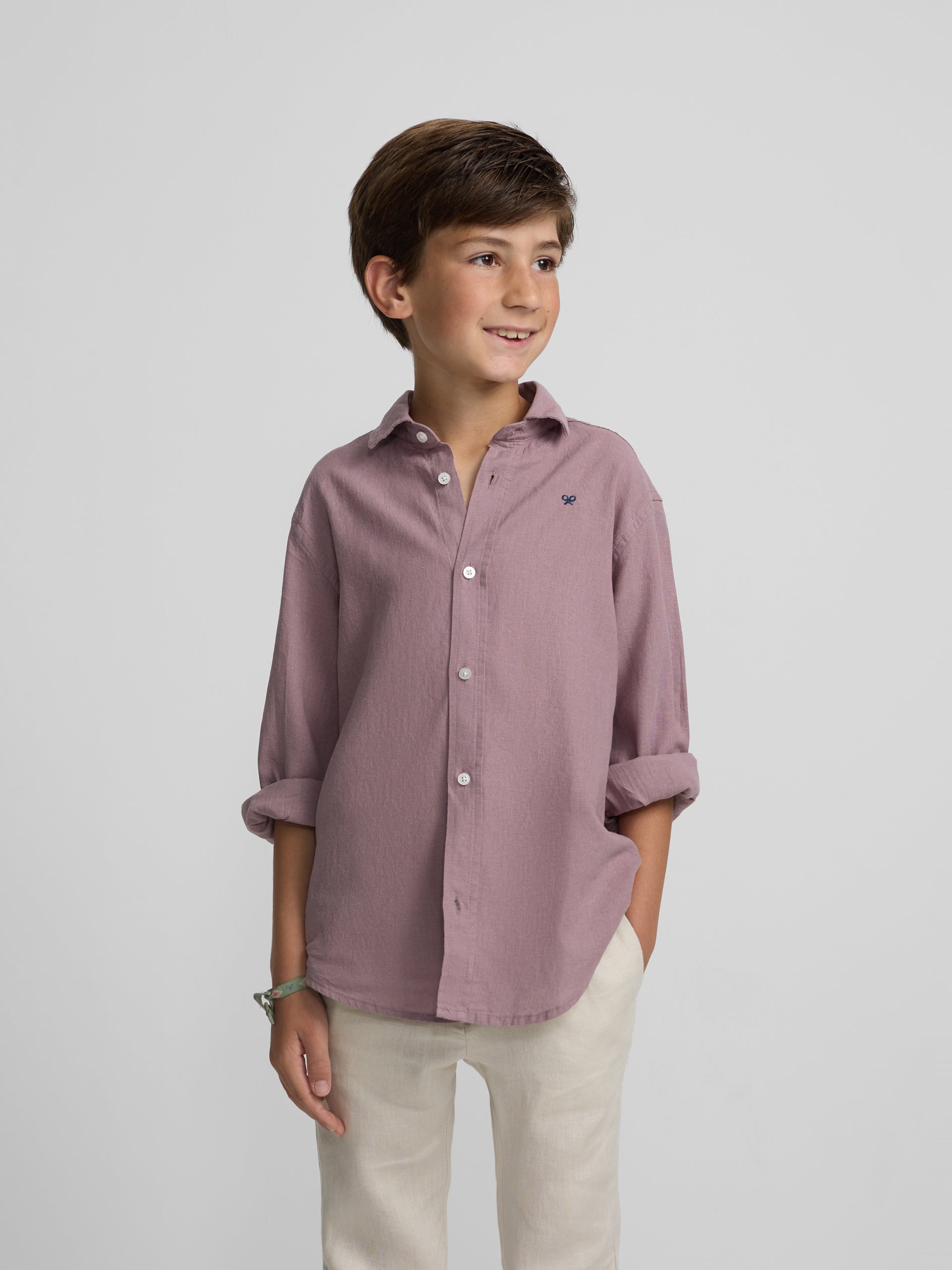 Kids' burgundy linen sport shirt