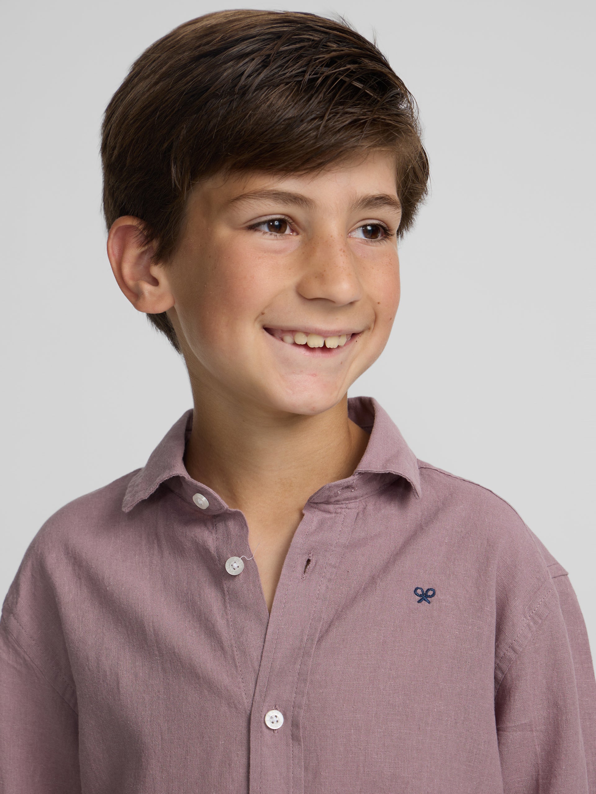 Kids' burgundy linen sport shirt