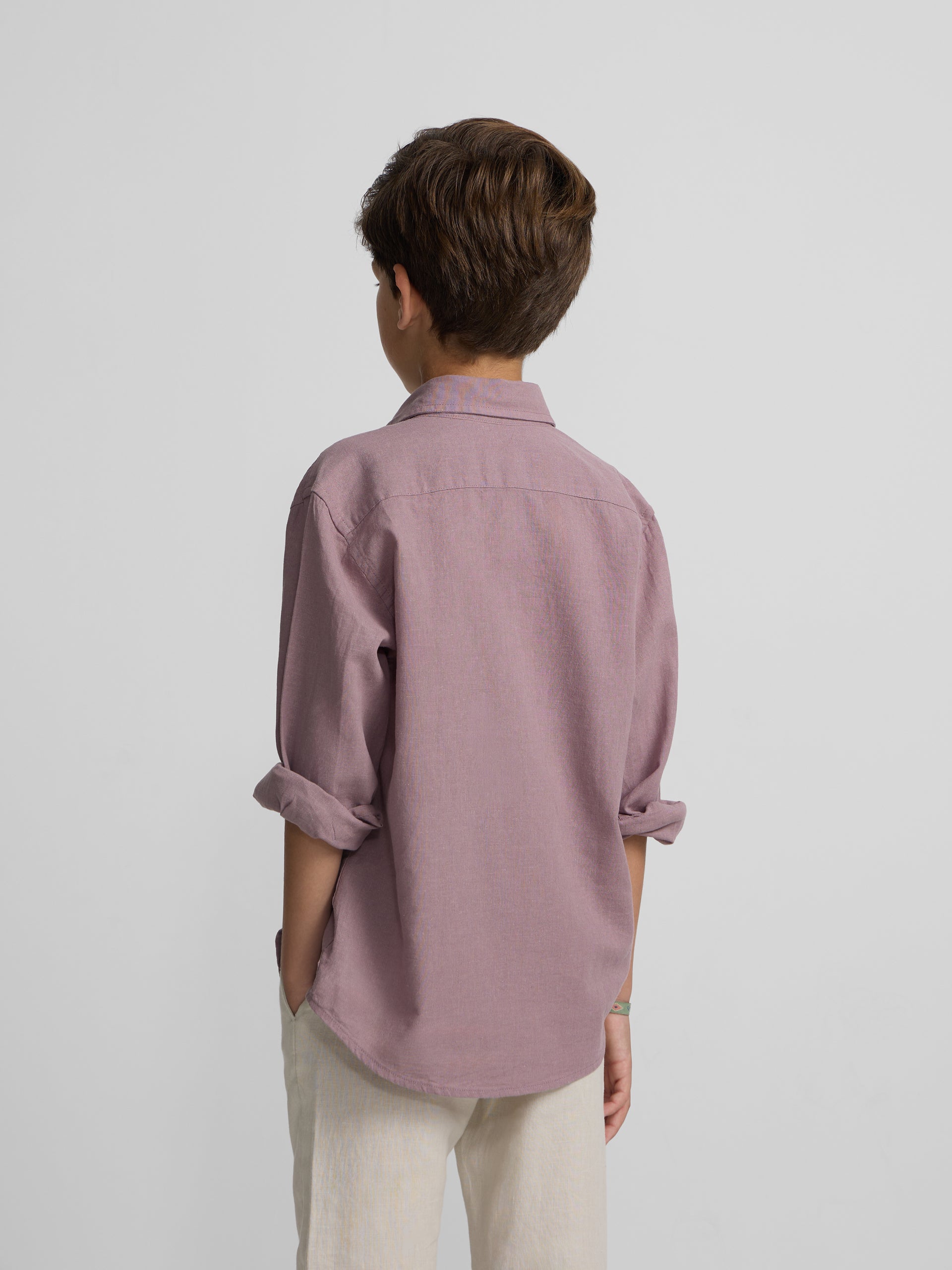 Kids' burgundy linen sport shirt