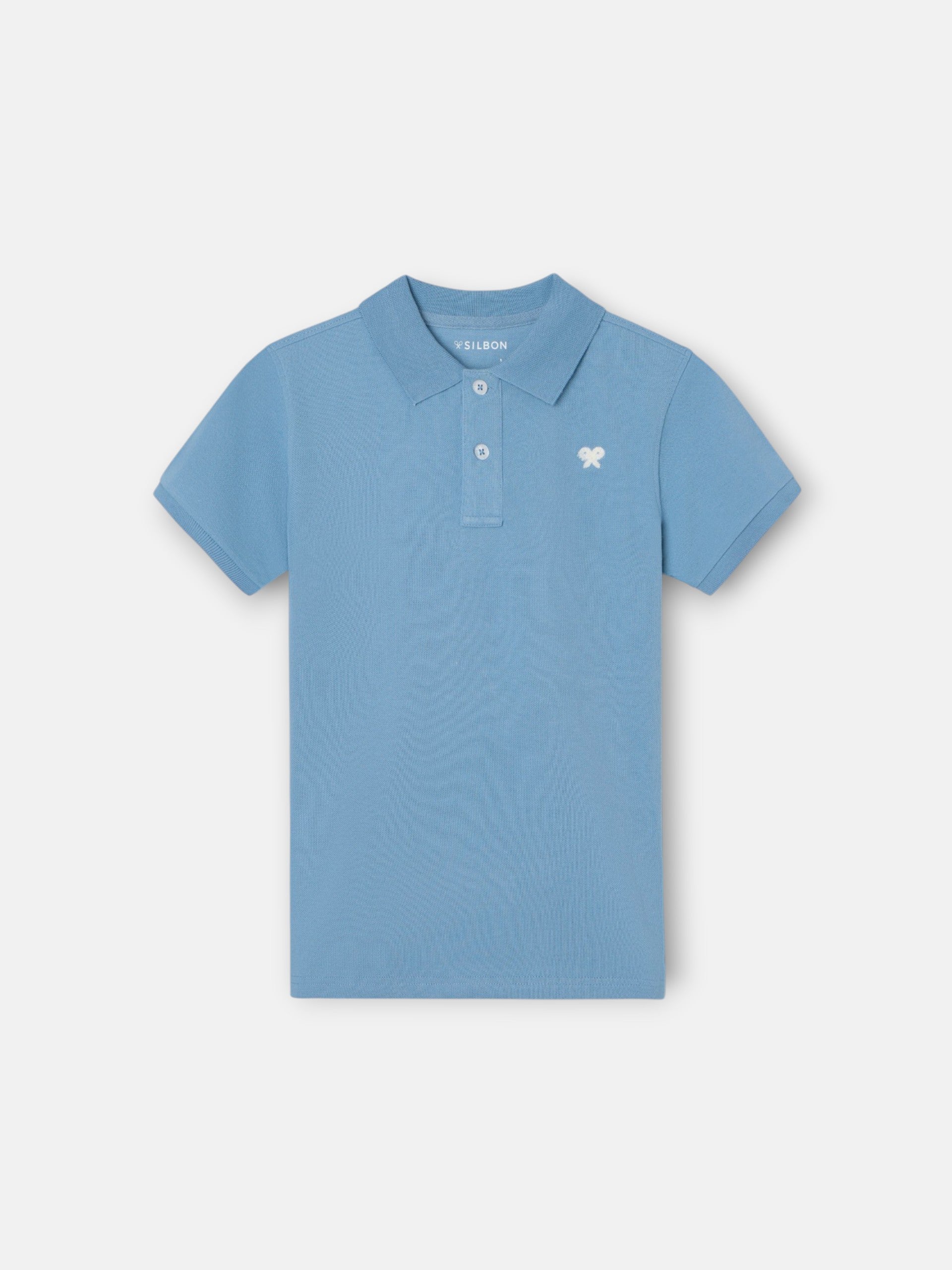 Polo enfant uni logo bouclé bleu moyen