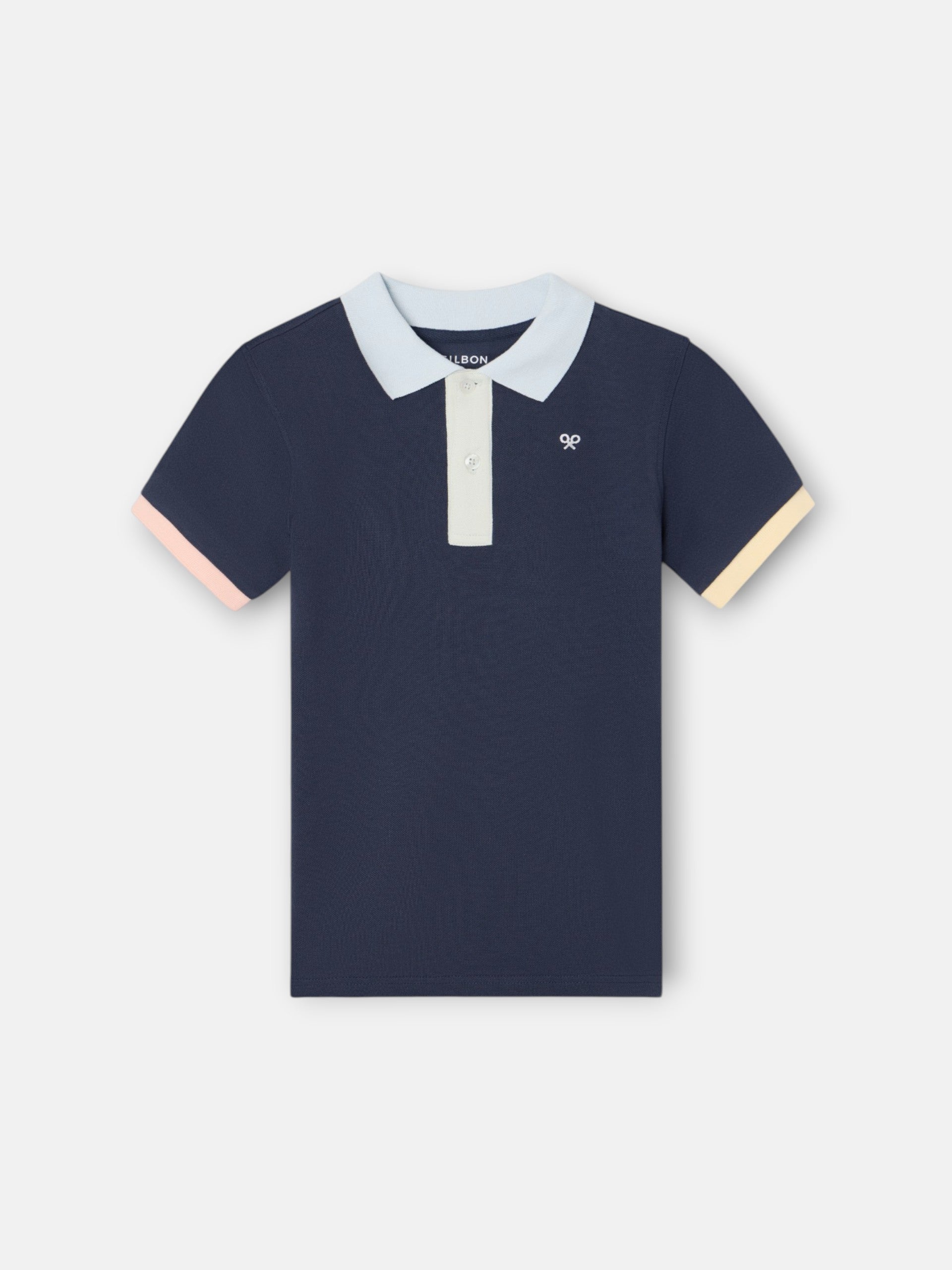 Polo enfant à liseré multicolore bleu marine