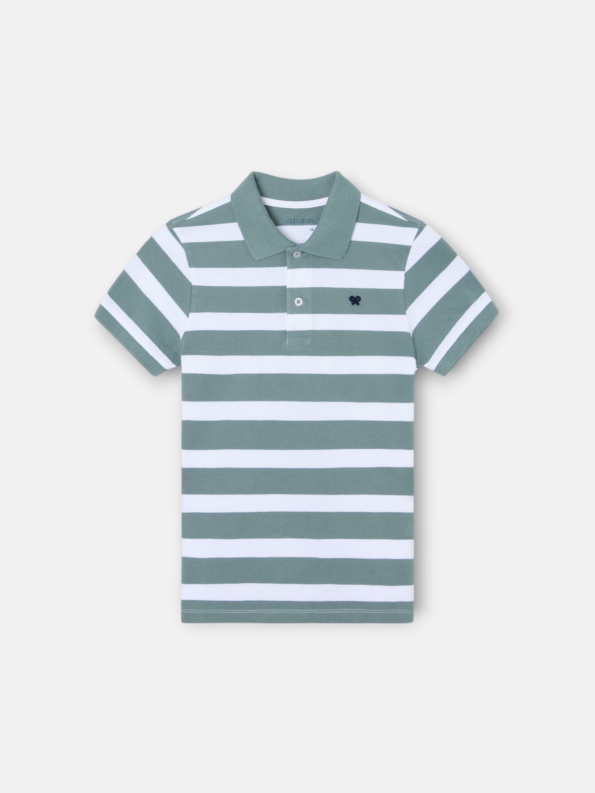 Polo enfant à rayures blanc et vert