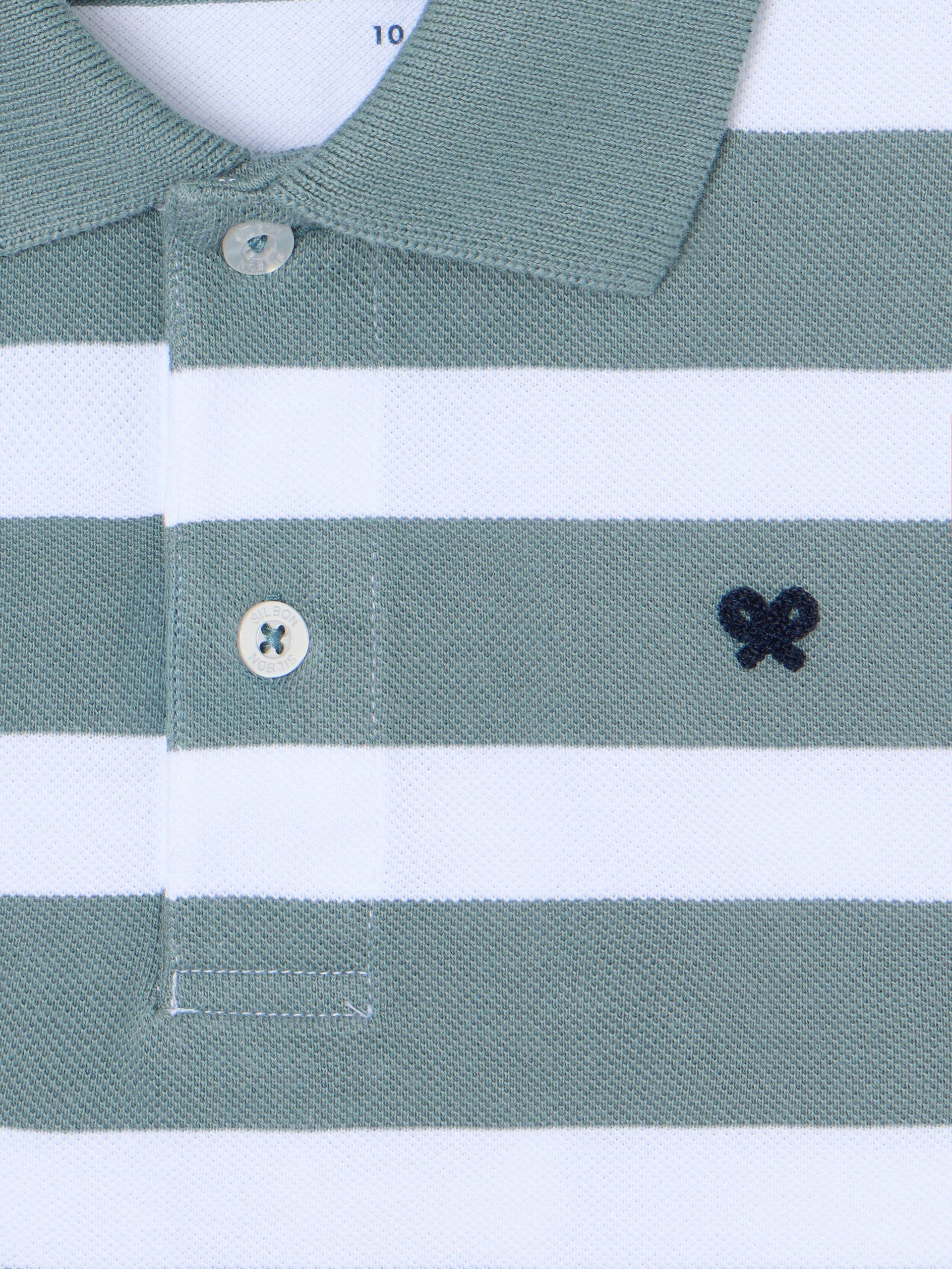 Polo enfant à rayures blanc et vert
