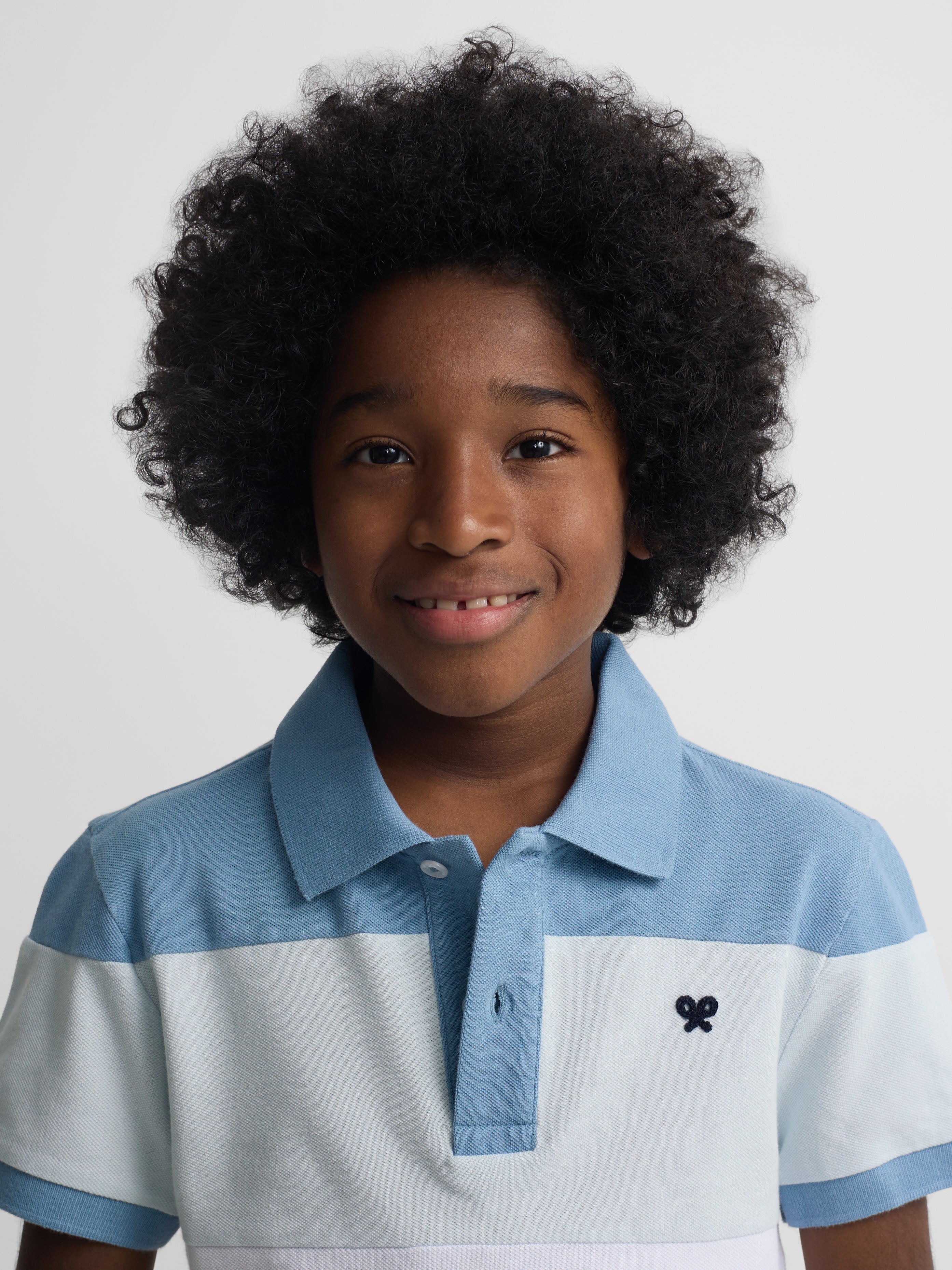 Kids' wide stripe multicolor blue polo