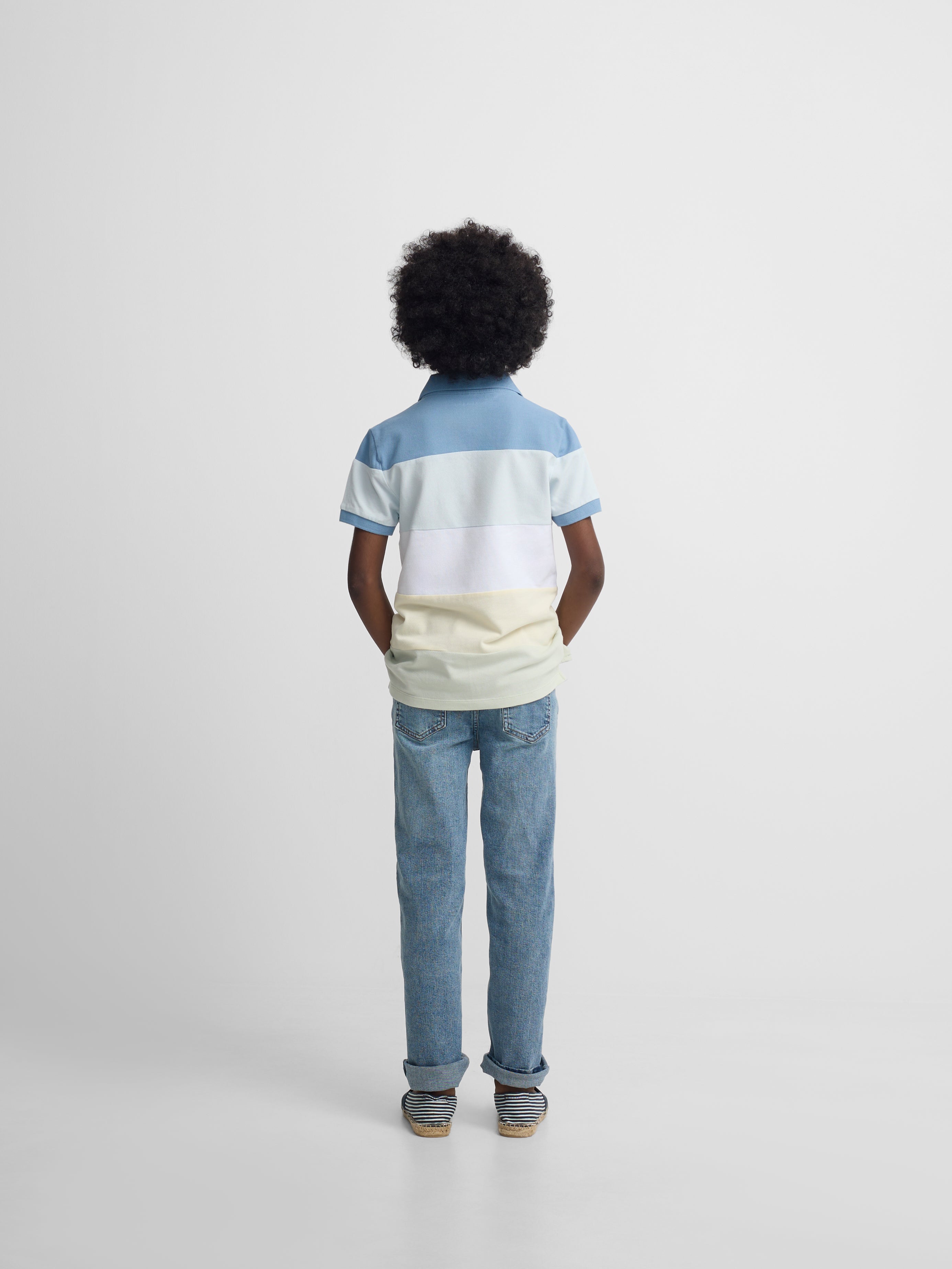 Kids' wide stripe multicolor blue polo