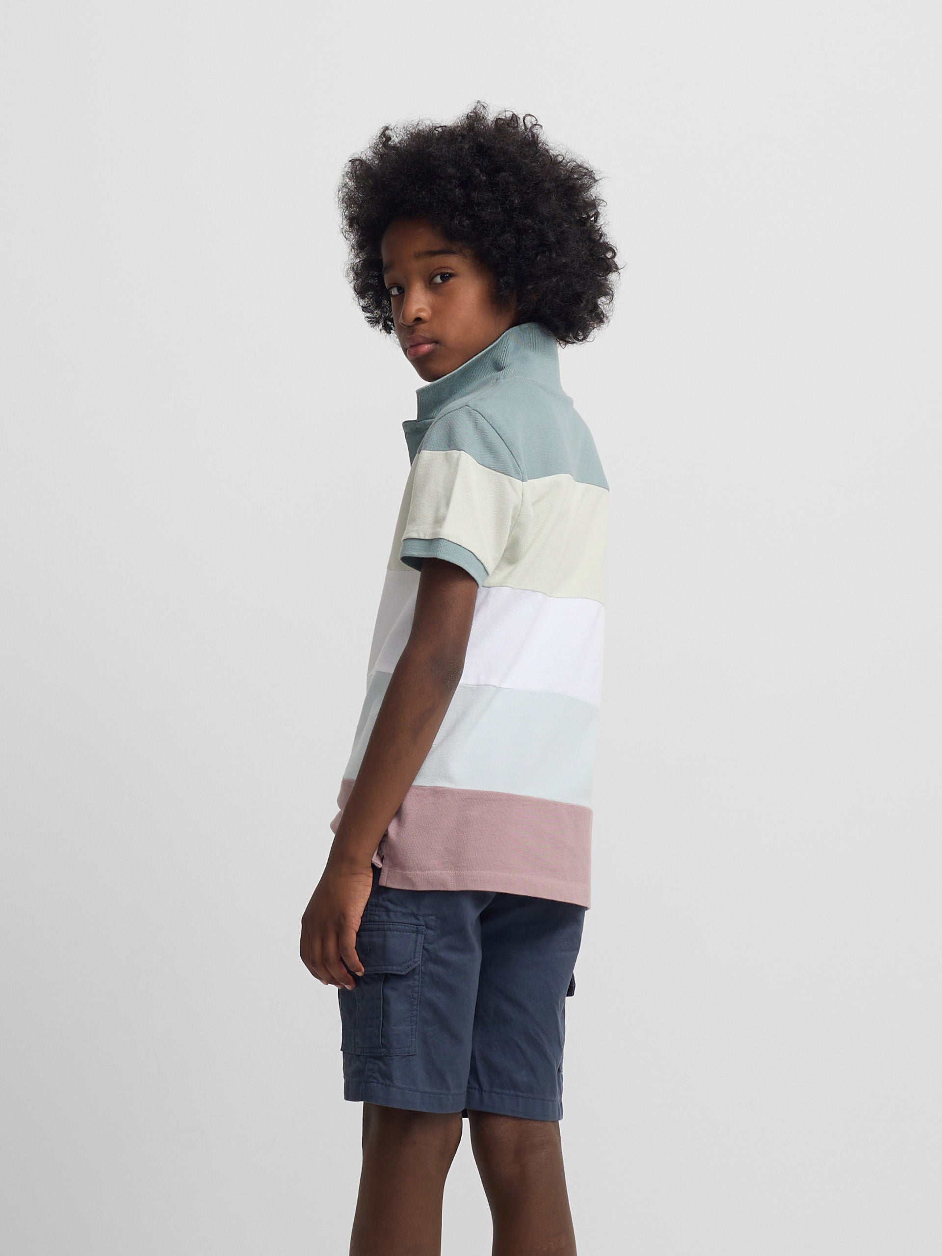 Kids' wide stripe multicolor green polo