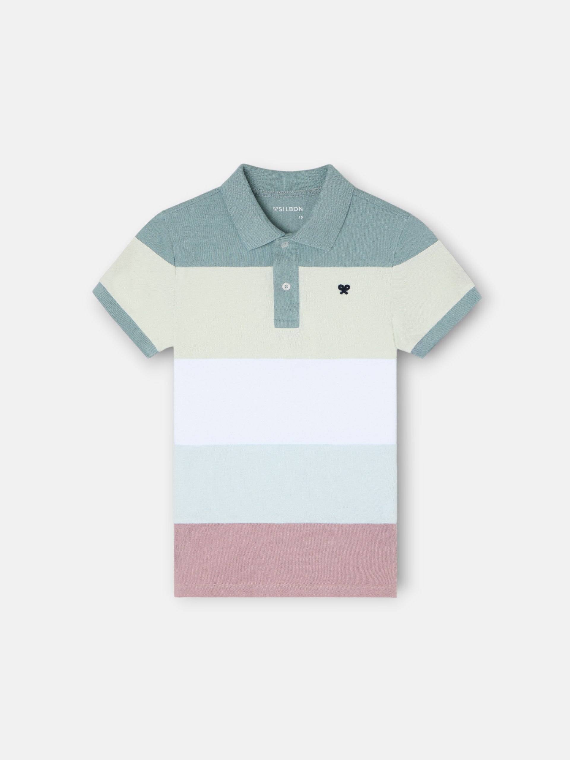 Kids' wide stripe multicolor green polo