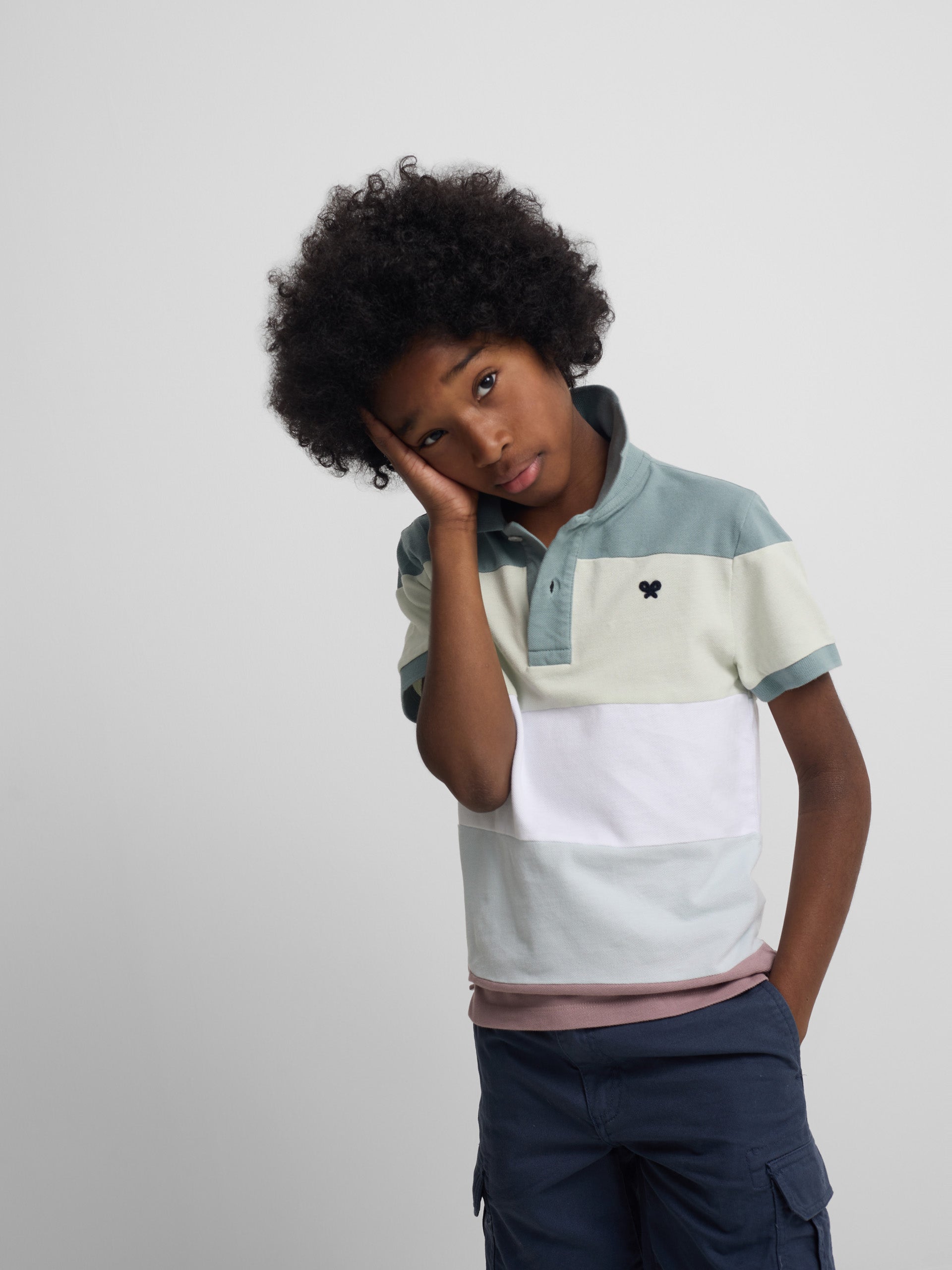 Kids' wide stripe multicolor green polo