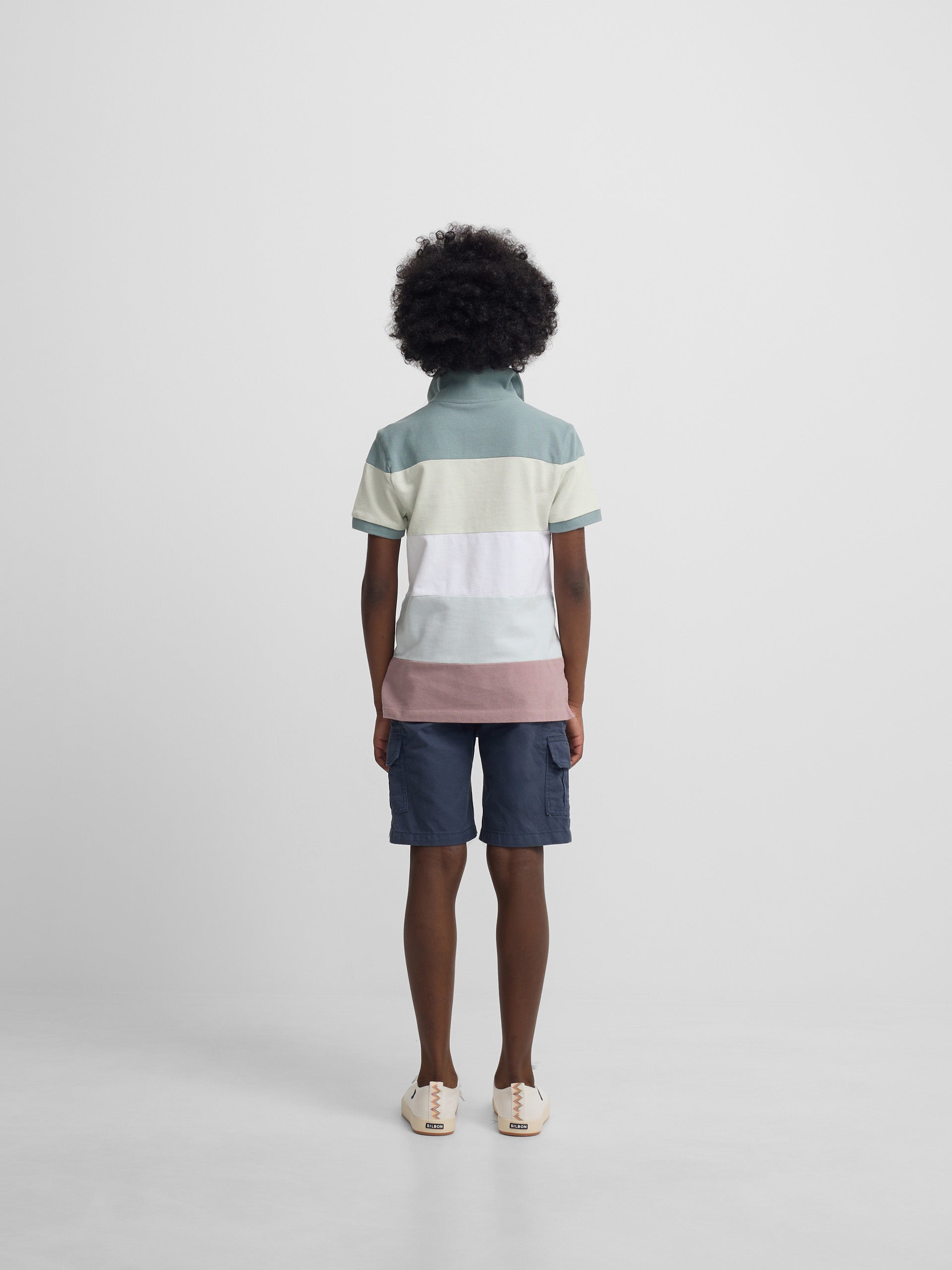 Kids' wide stripe multicolor green polo