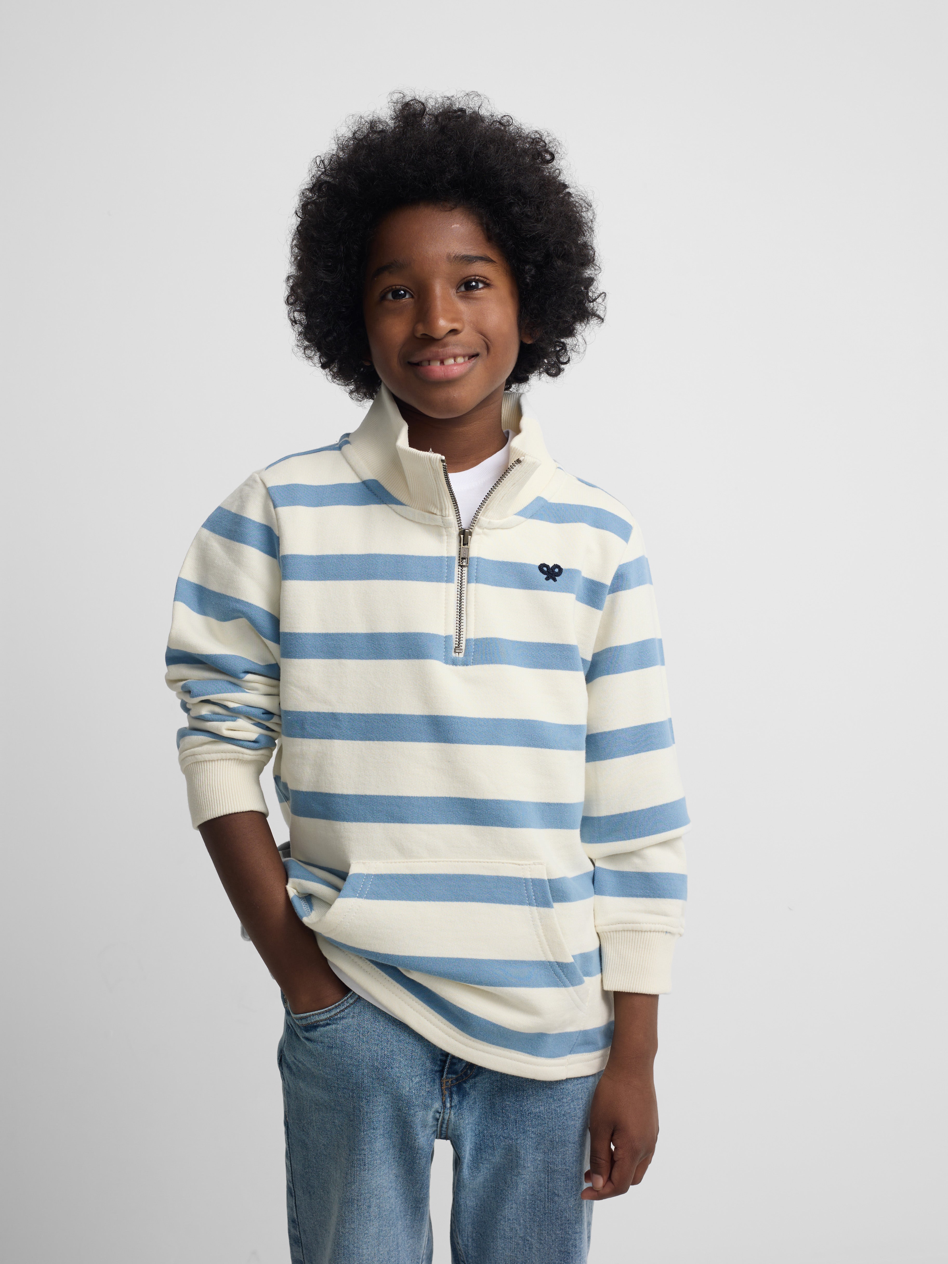 Sudadera kids media cremallera rayas azul