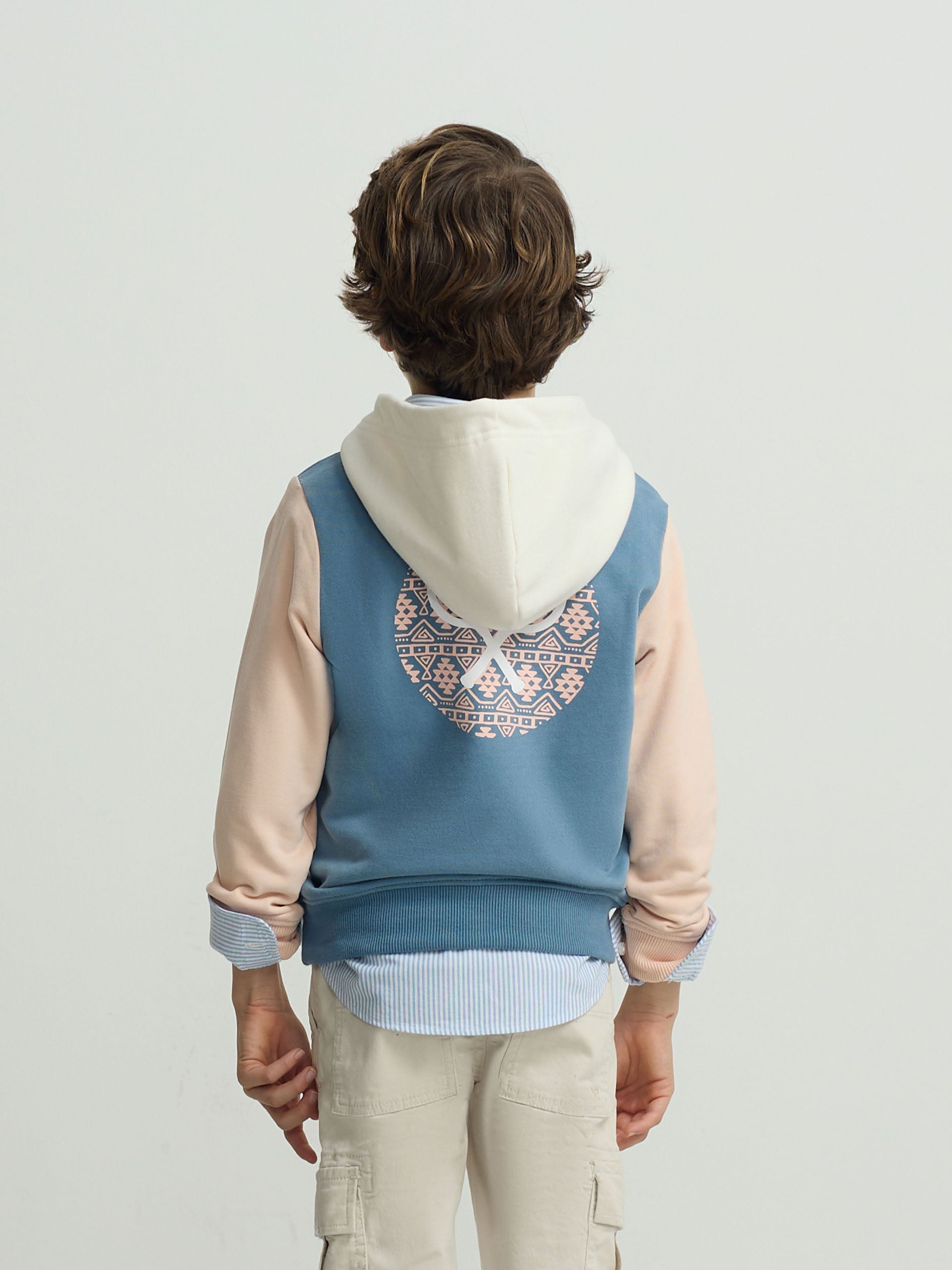 Kids hoodie with ethnic racket print in blue