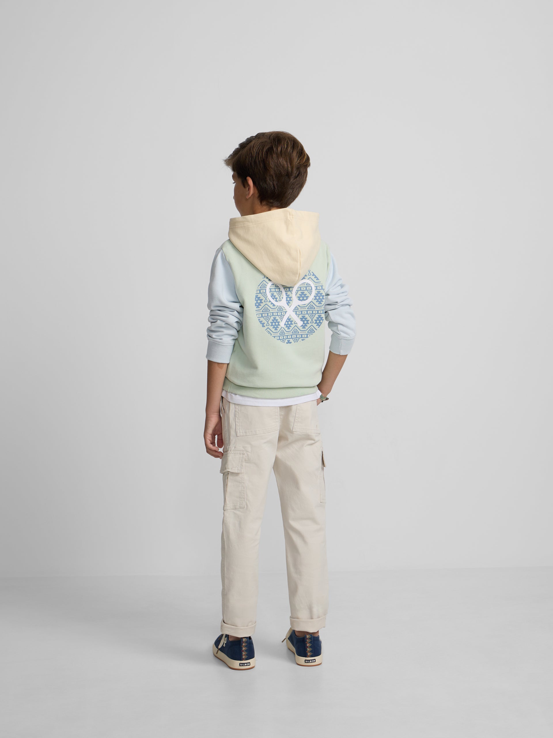 Sudadera kids capucha raqueta etnica verde
