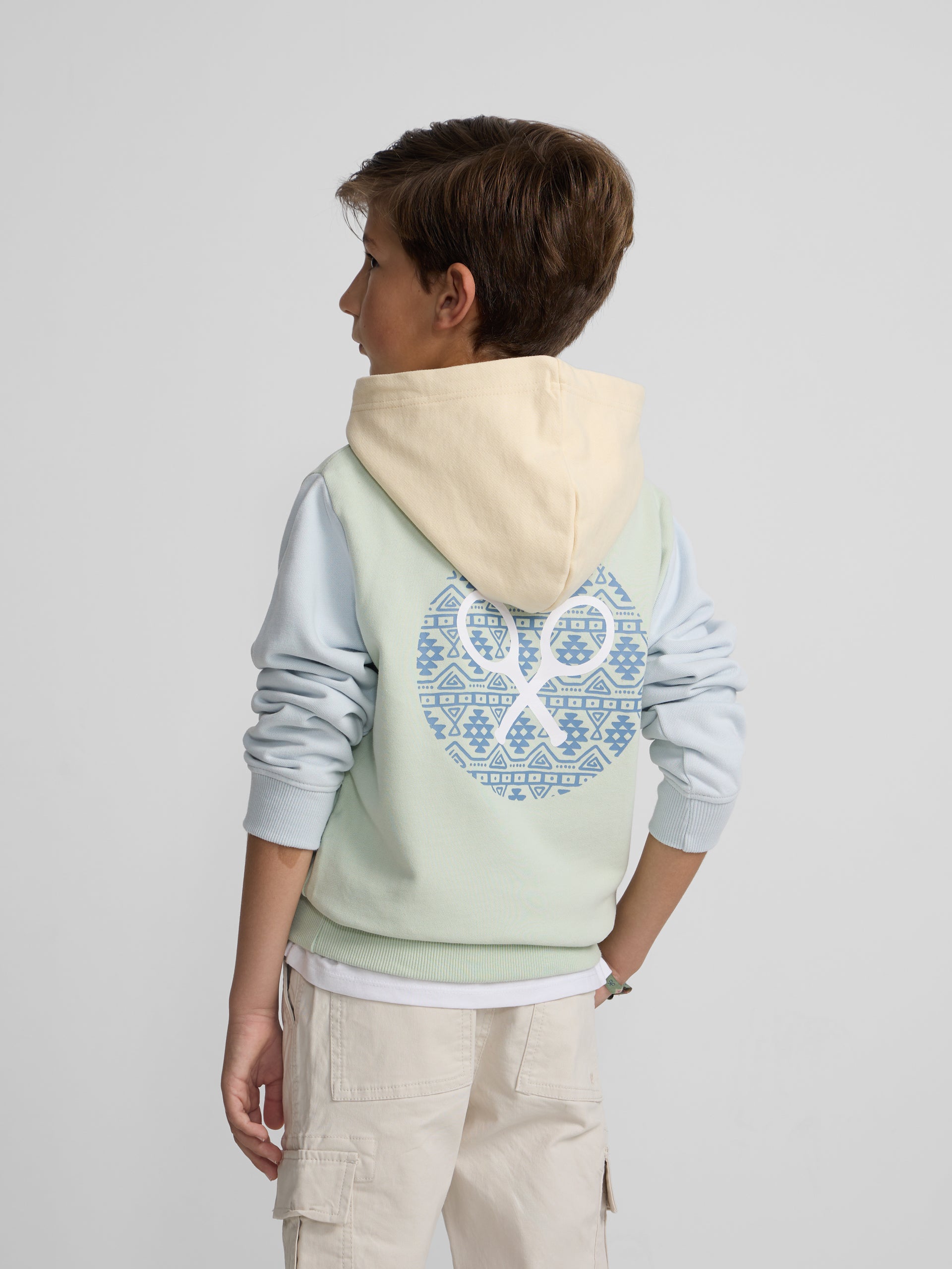 Sudadera kids capucha raqueta etnica verde