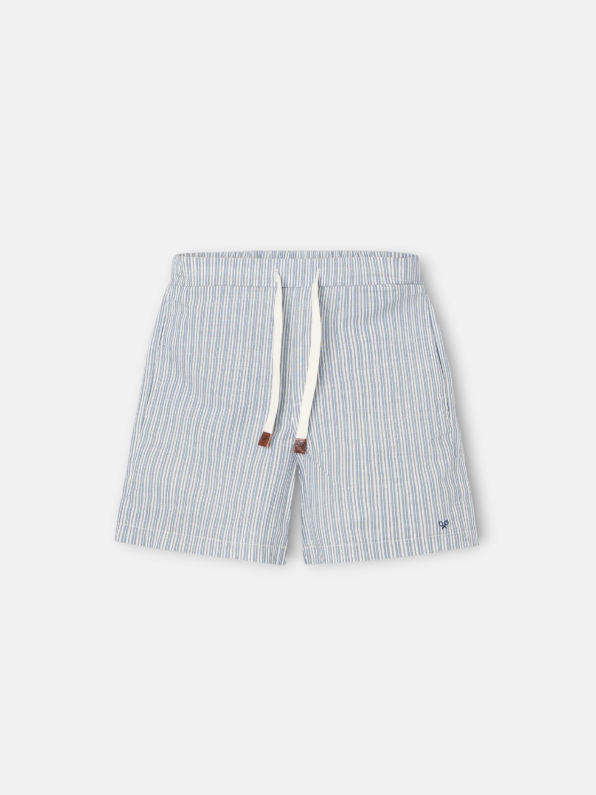 Pijama kids corto bolsillo rayas azul gris