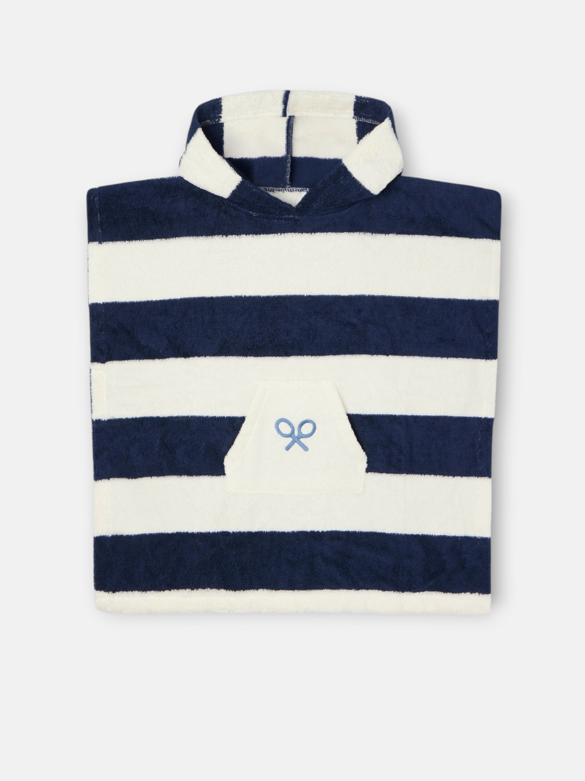Poncho toalha infantil riscas horizontais azul-marinho