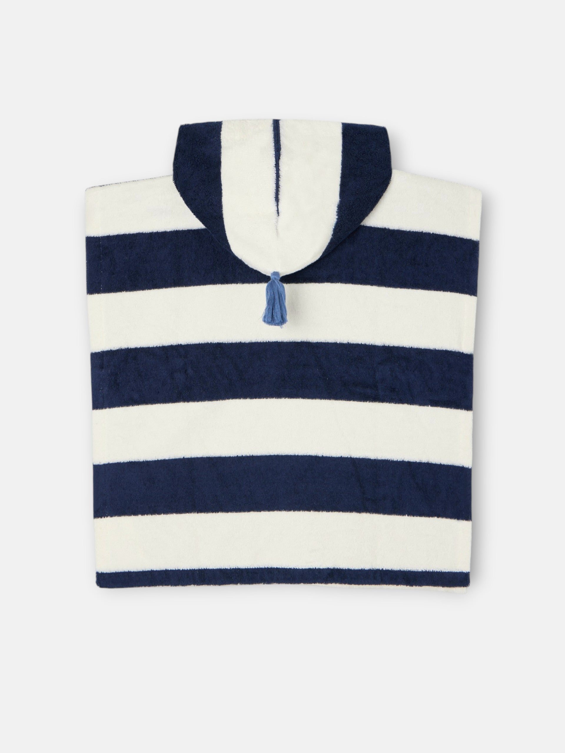 Poncho toalha infantil riscas horizontais azul-marinho