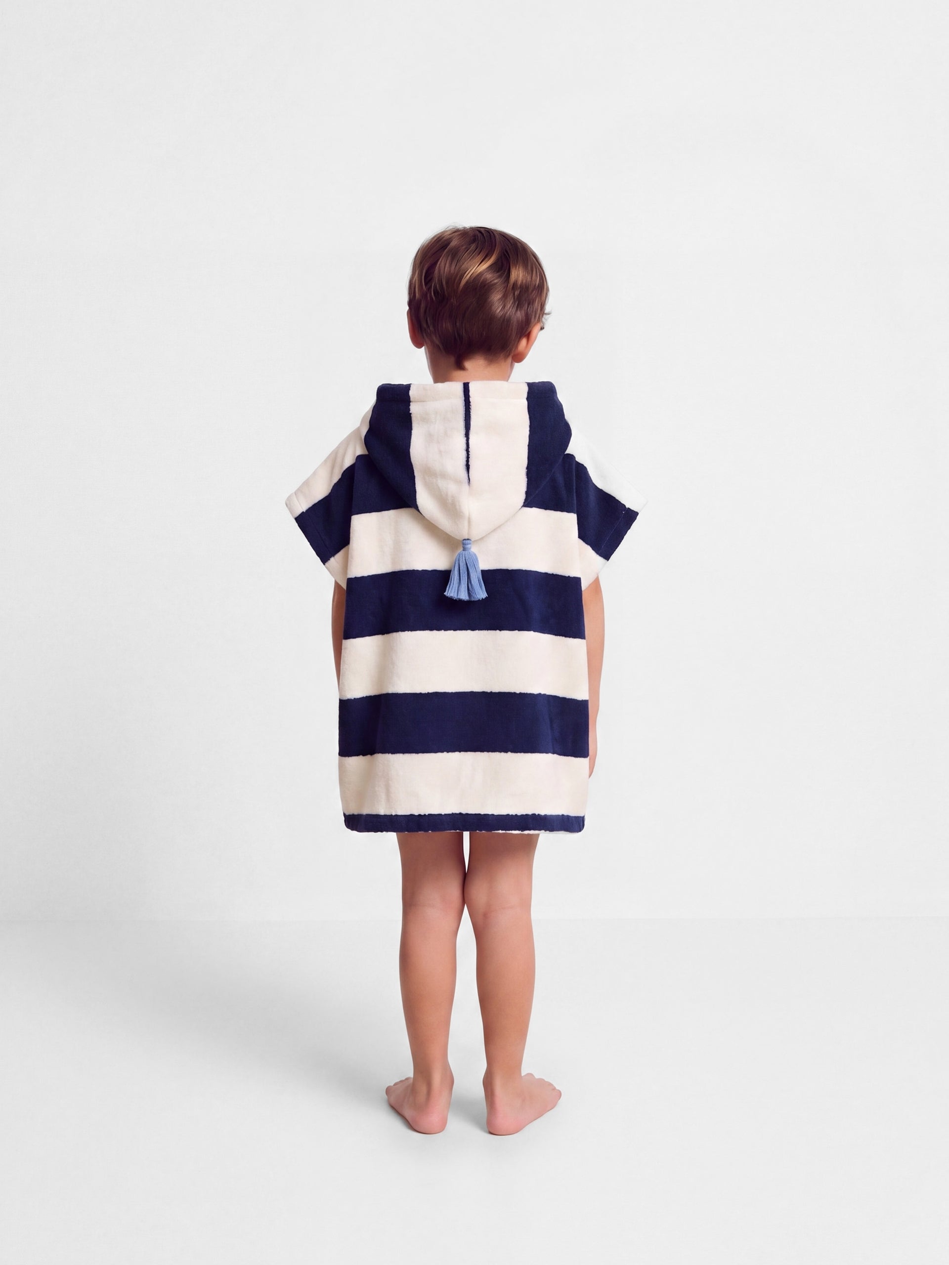 Poncho toalha infantil riscas horizontais azul-marinho