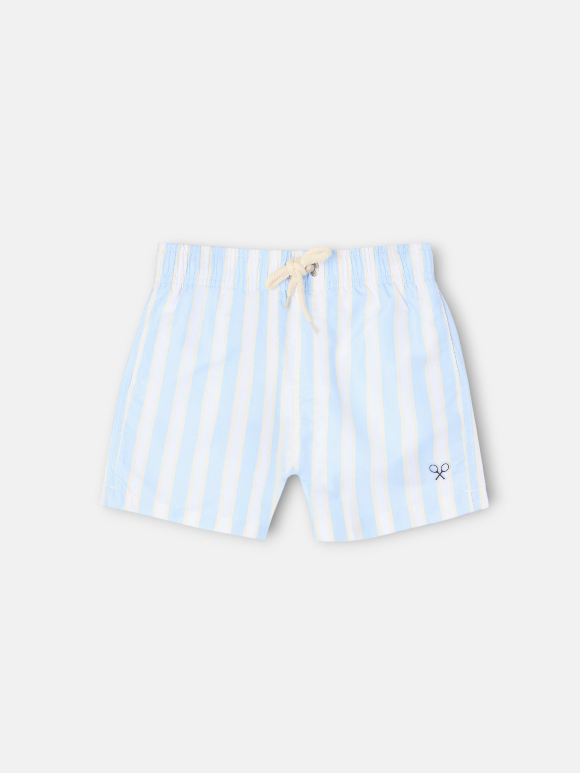 Maillot de bain enfant à larges rayures jaune et bleu