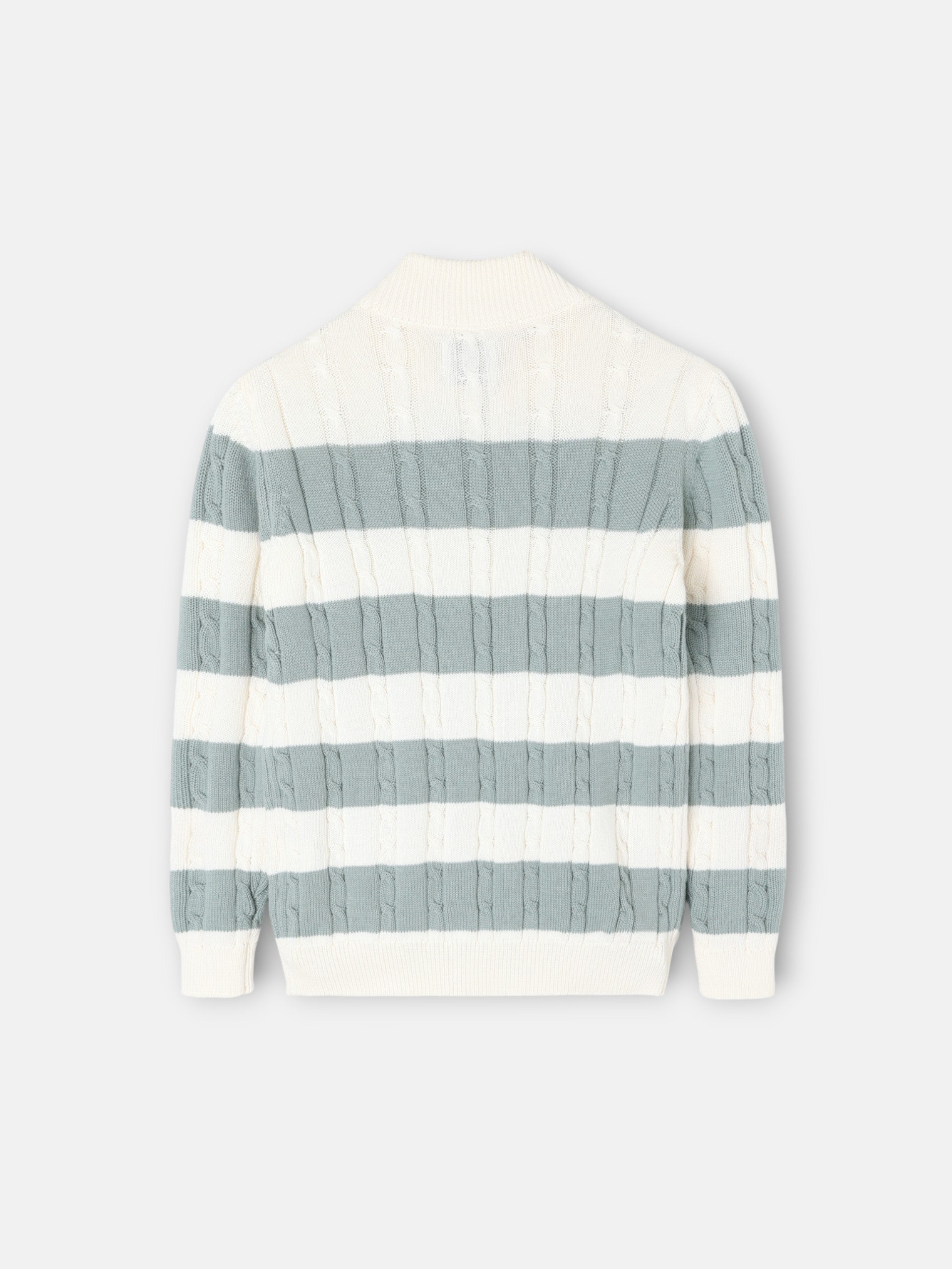 Kids sweater with half zipper, medium green stripe