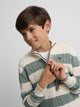 Kids sweater with half zipper, medium green stripe