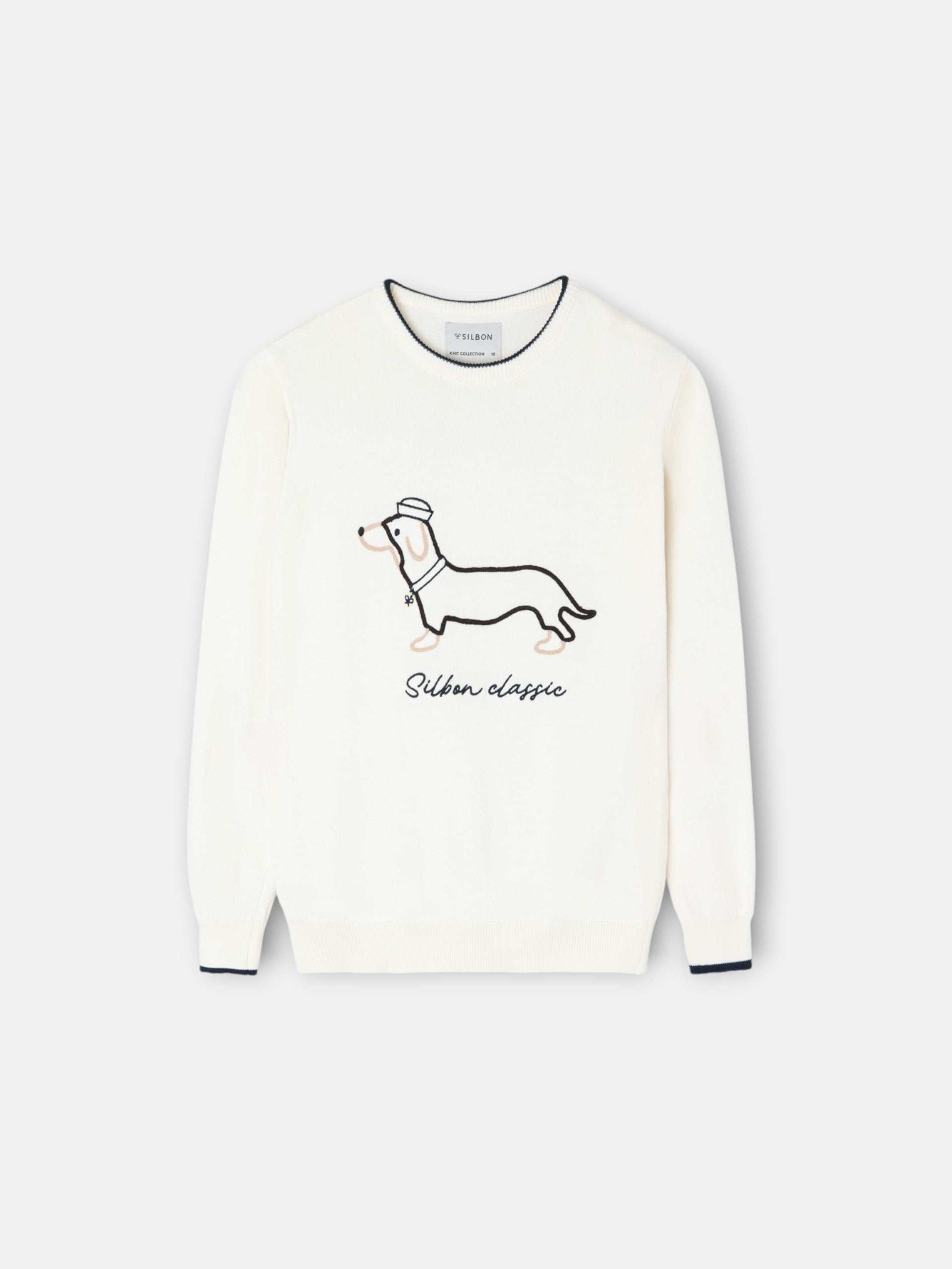 Pull enfant chien crème