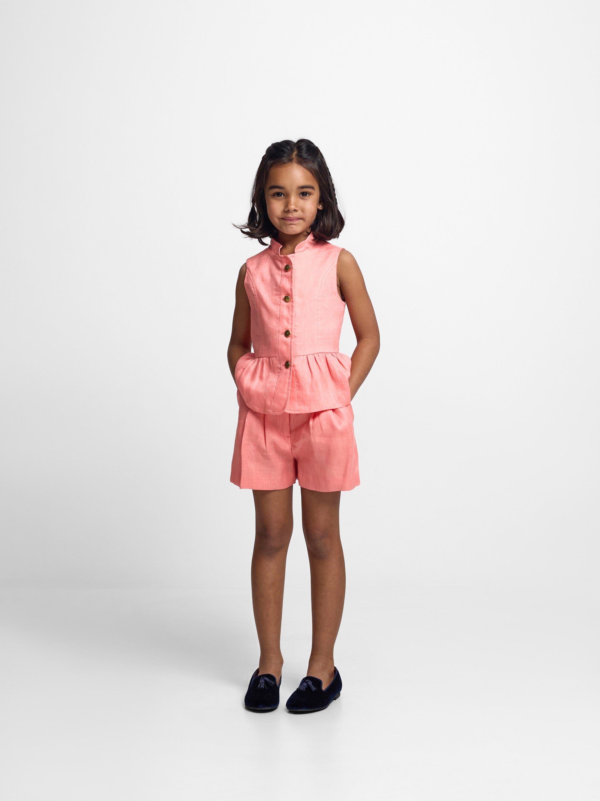 Coral linen Bermuda shorts for girls