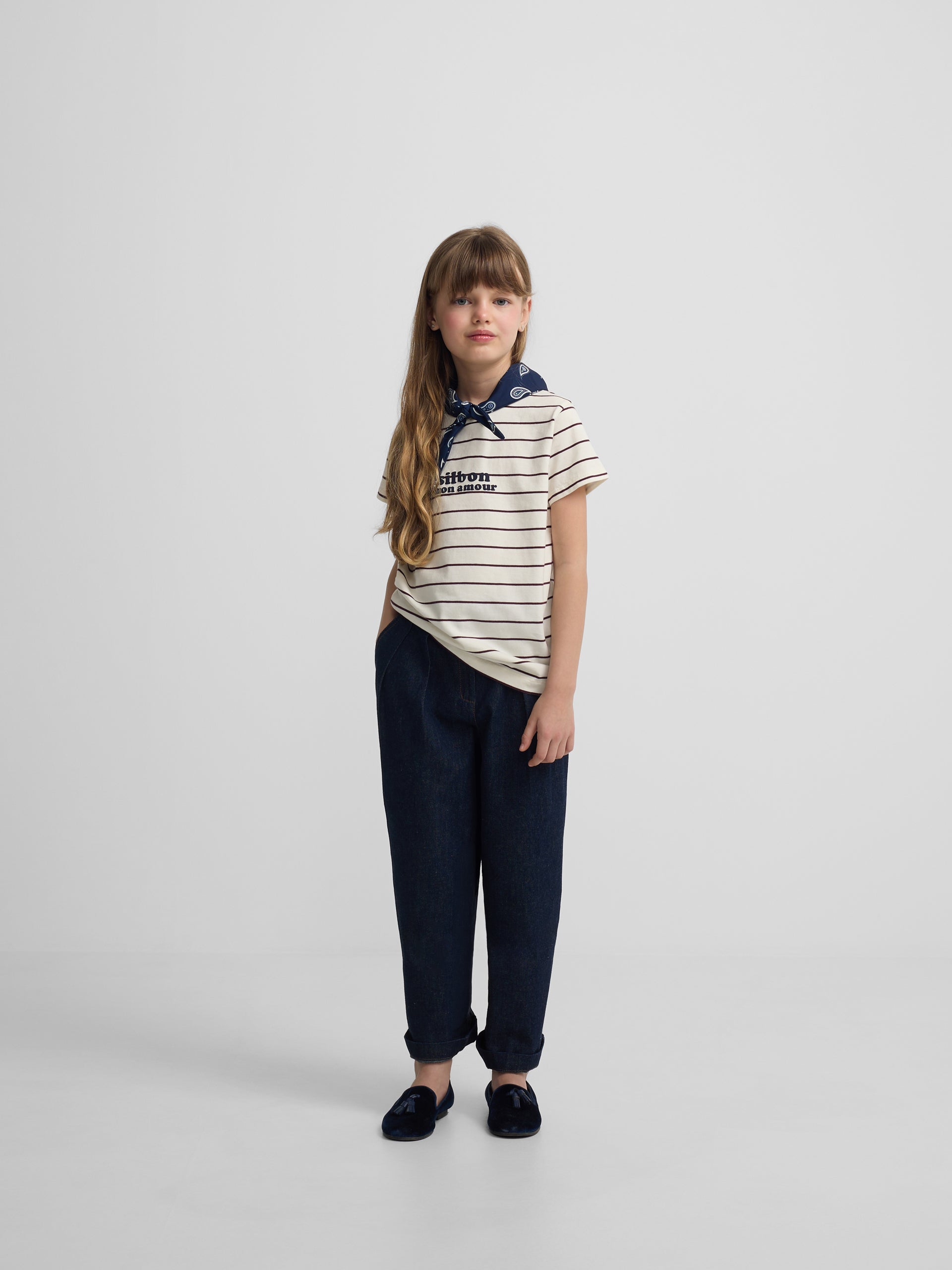 Girl's T-shirt with Silbon blue bandana applique
