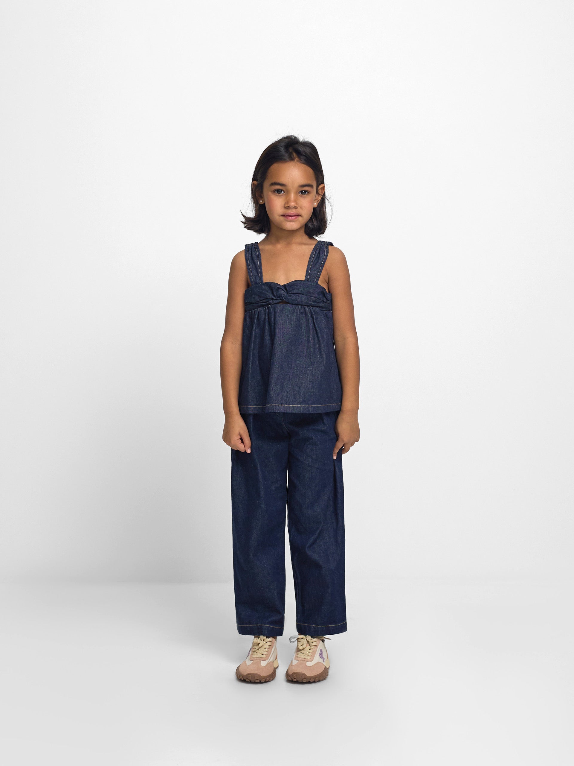 Top de ganga azul para menina