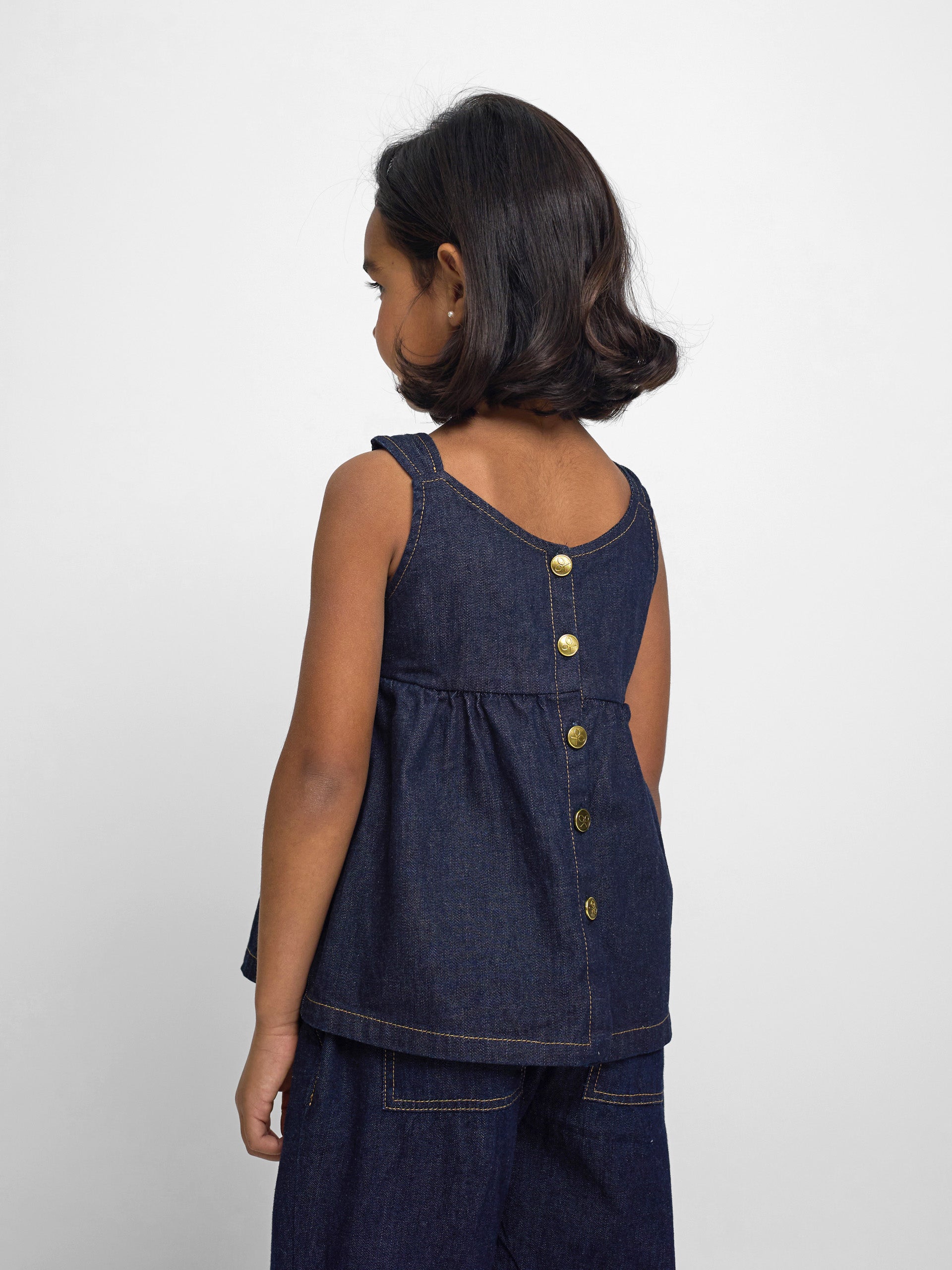 Top de ganga azul para menina