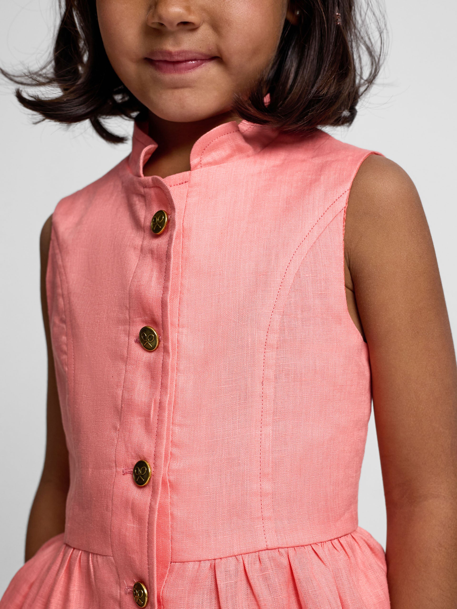 Top girl linen buttons coral