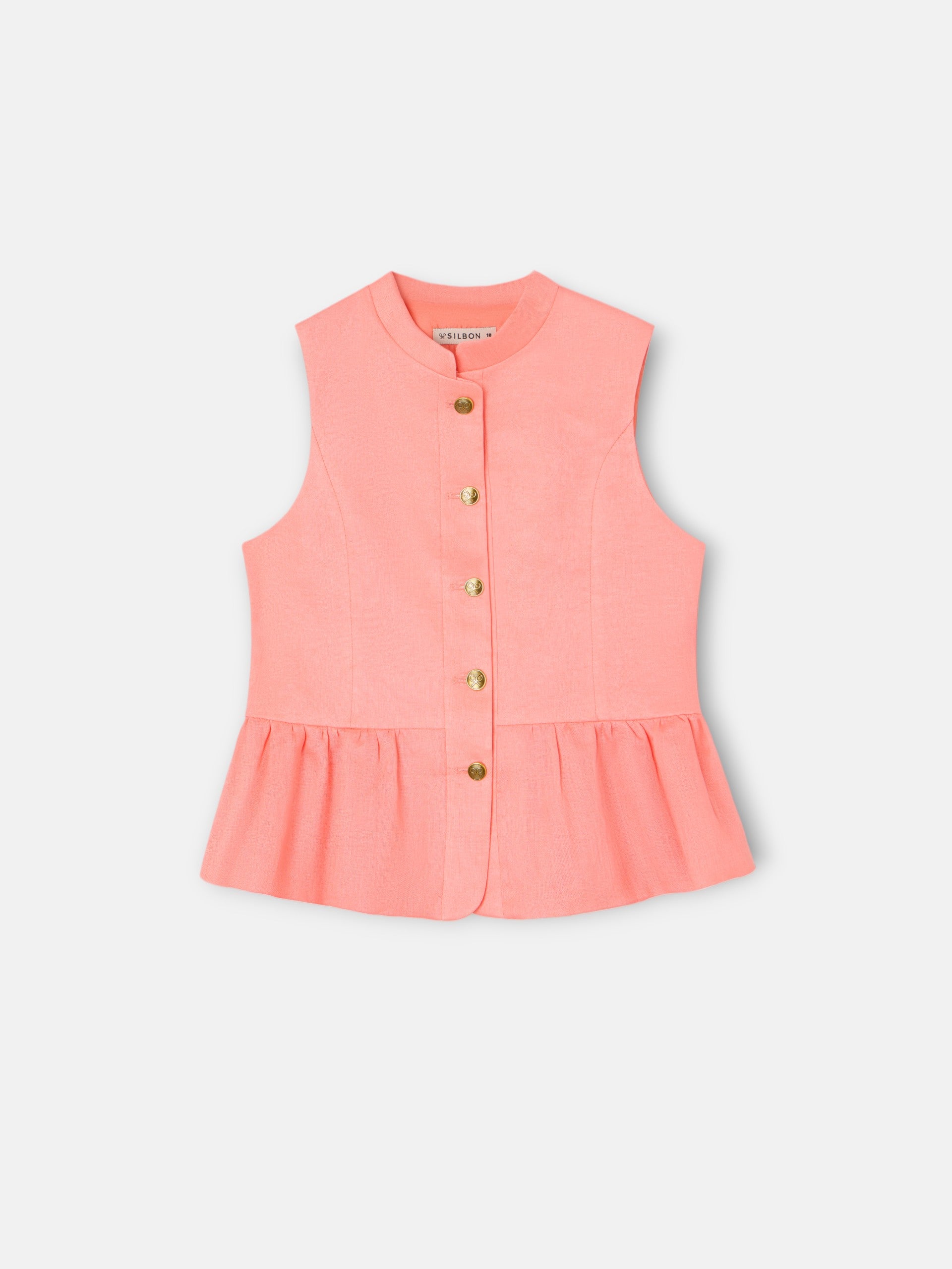 Top girl linen buttons coral