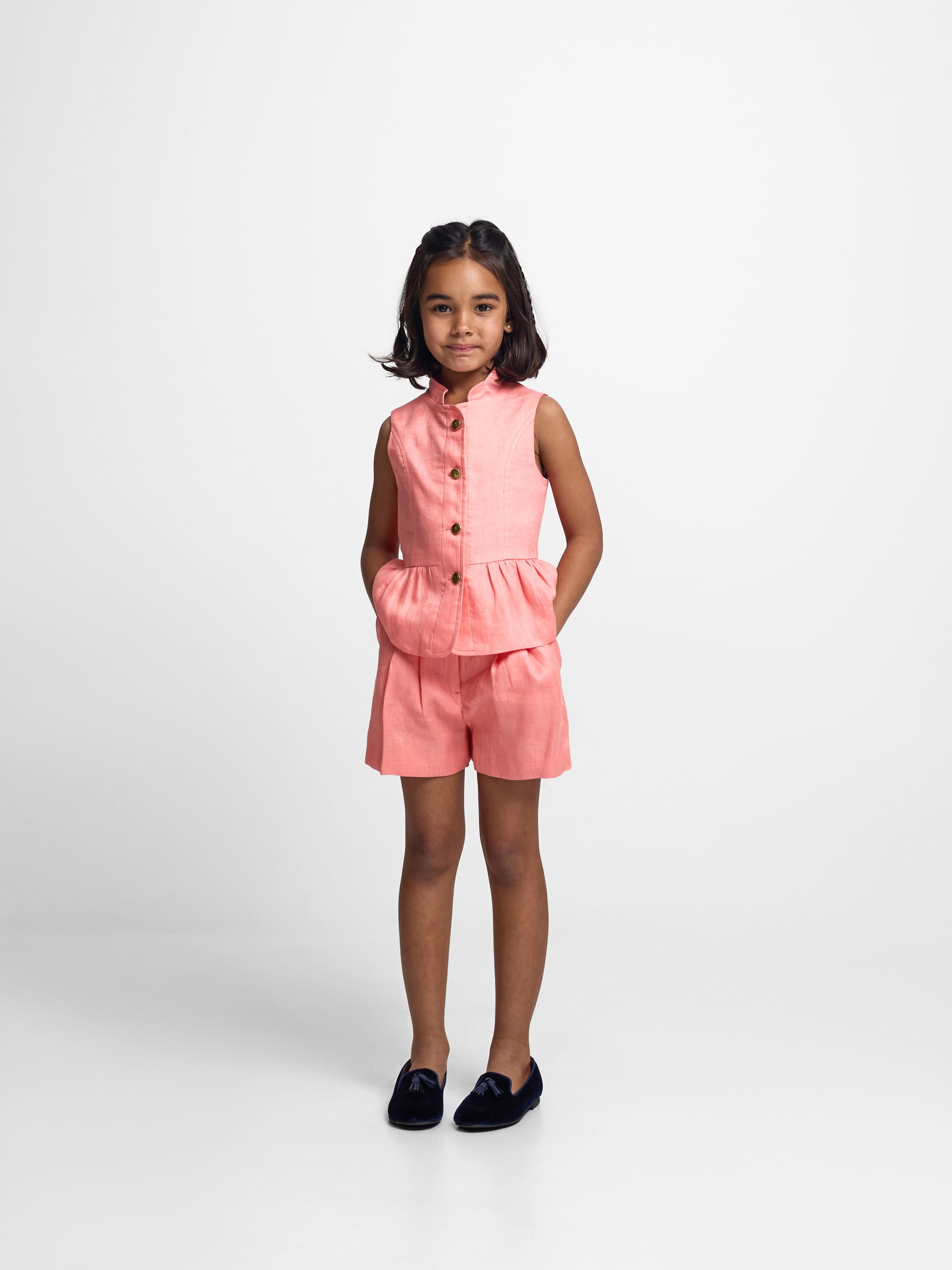Top girl linen buttons coral