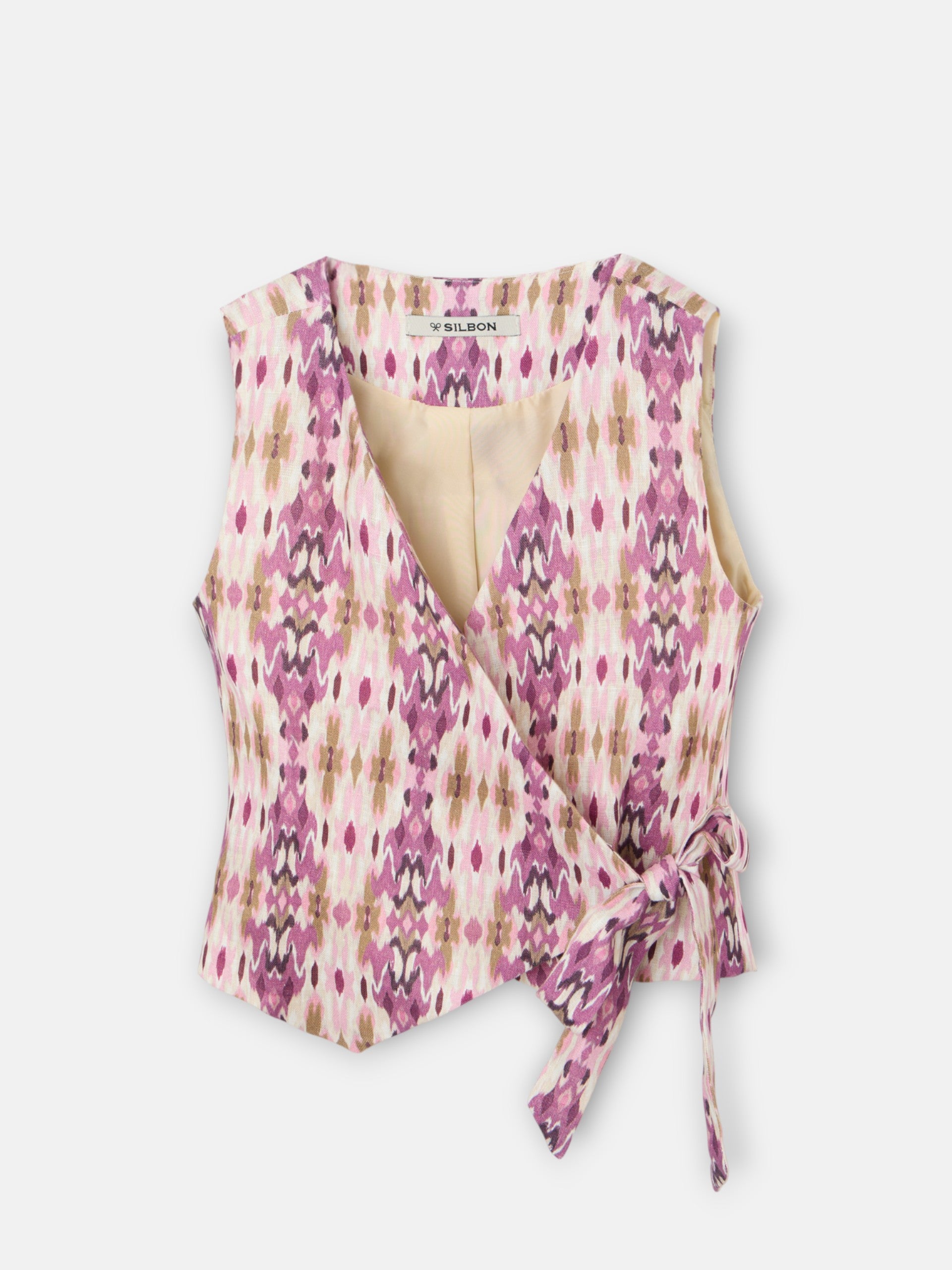 Girl's linen vest with ikat rose print