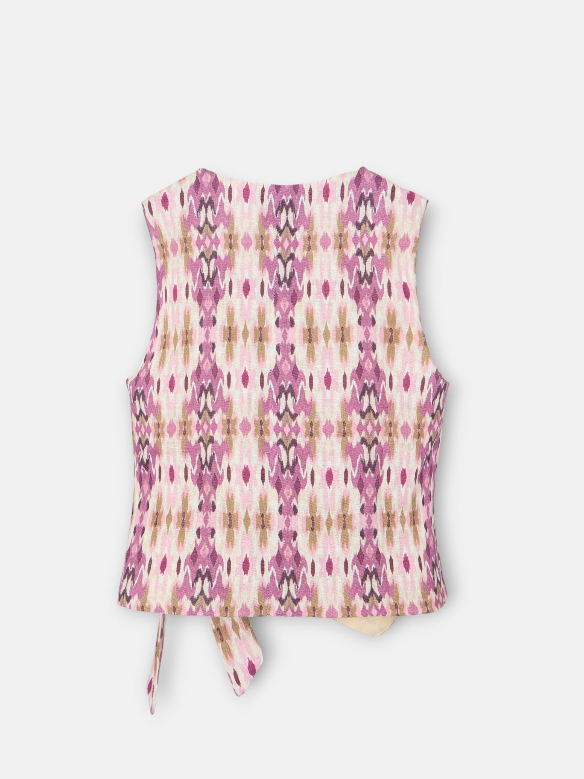 Girl's linen vest with ikat rose print