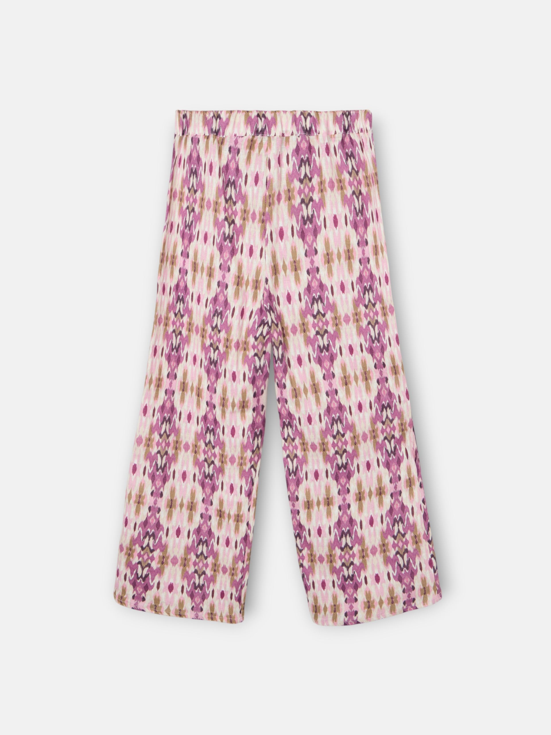 Pantalon girl lino estampado ikat rosas
