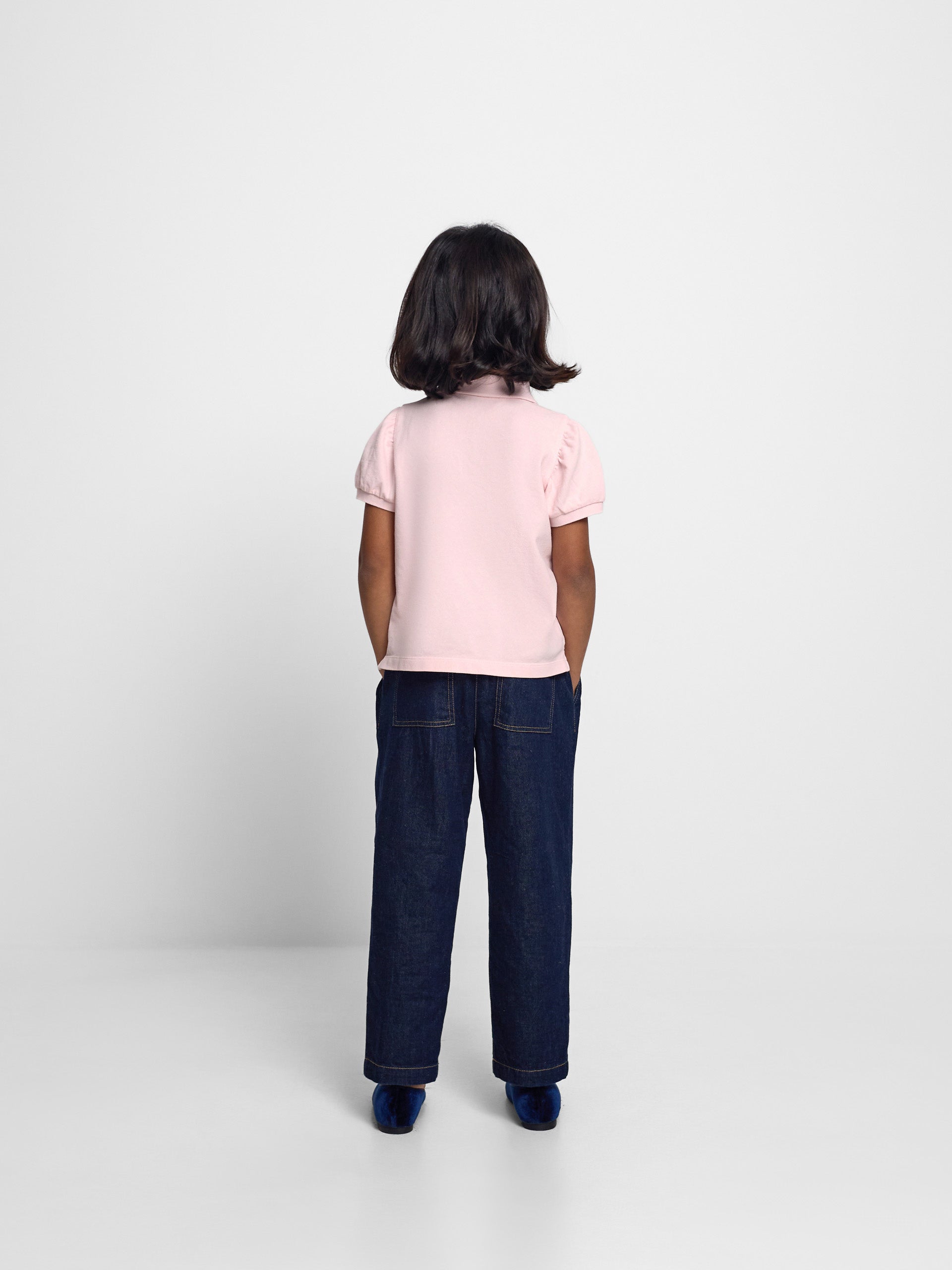 Polo de menina com manga bufante rosa claro