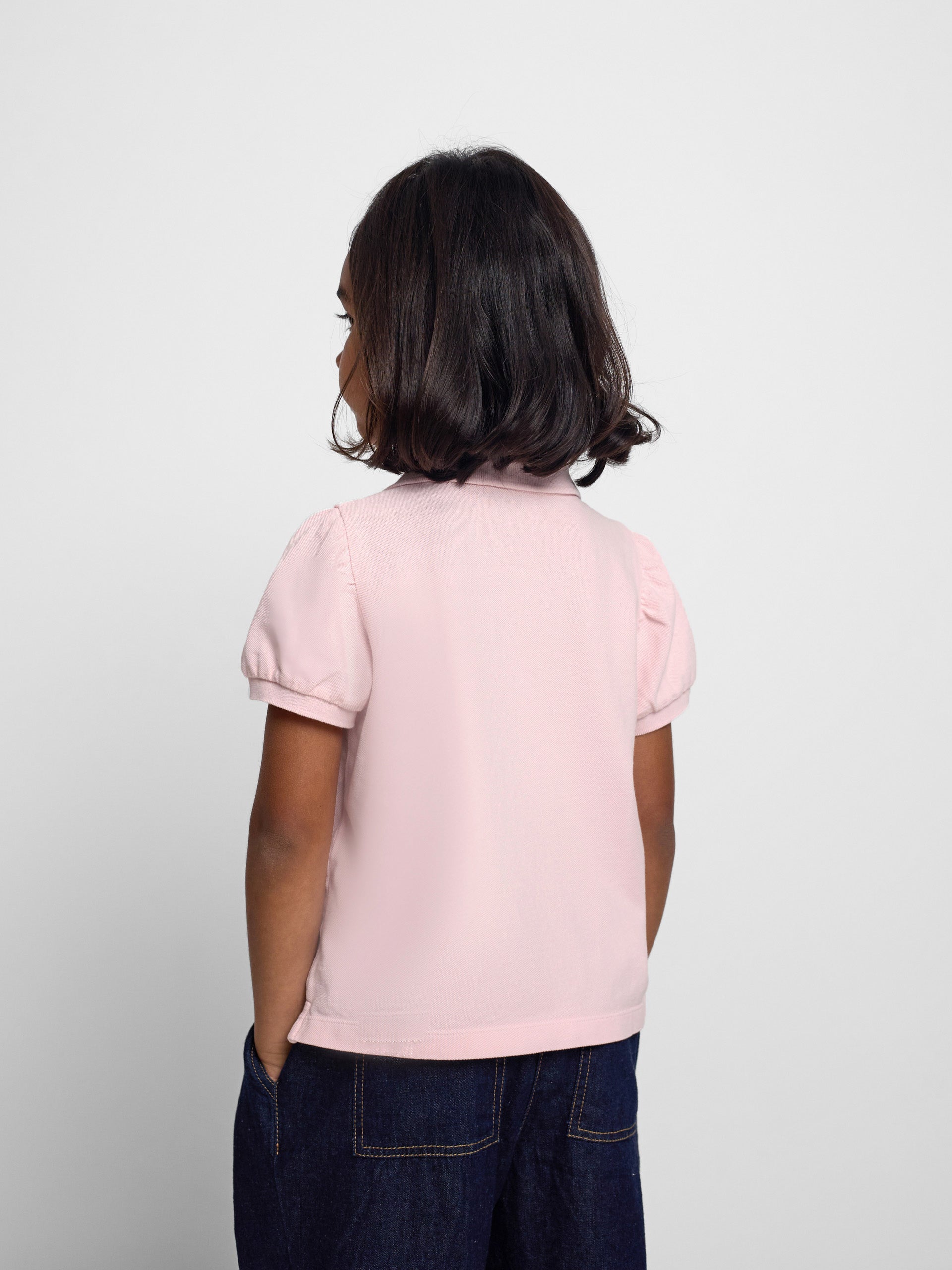 Polo de menina com manga bufante rosa claro