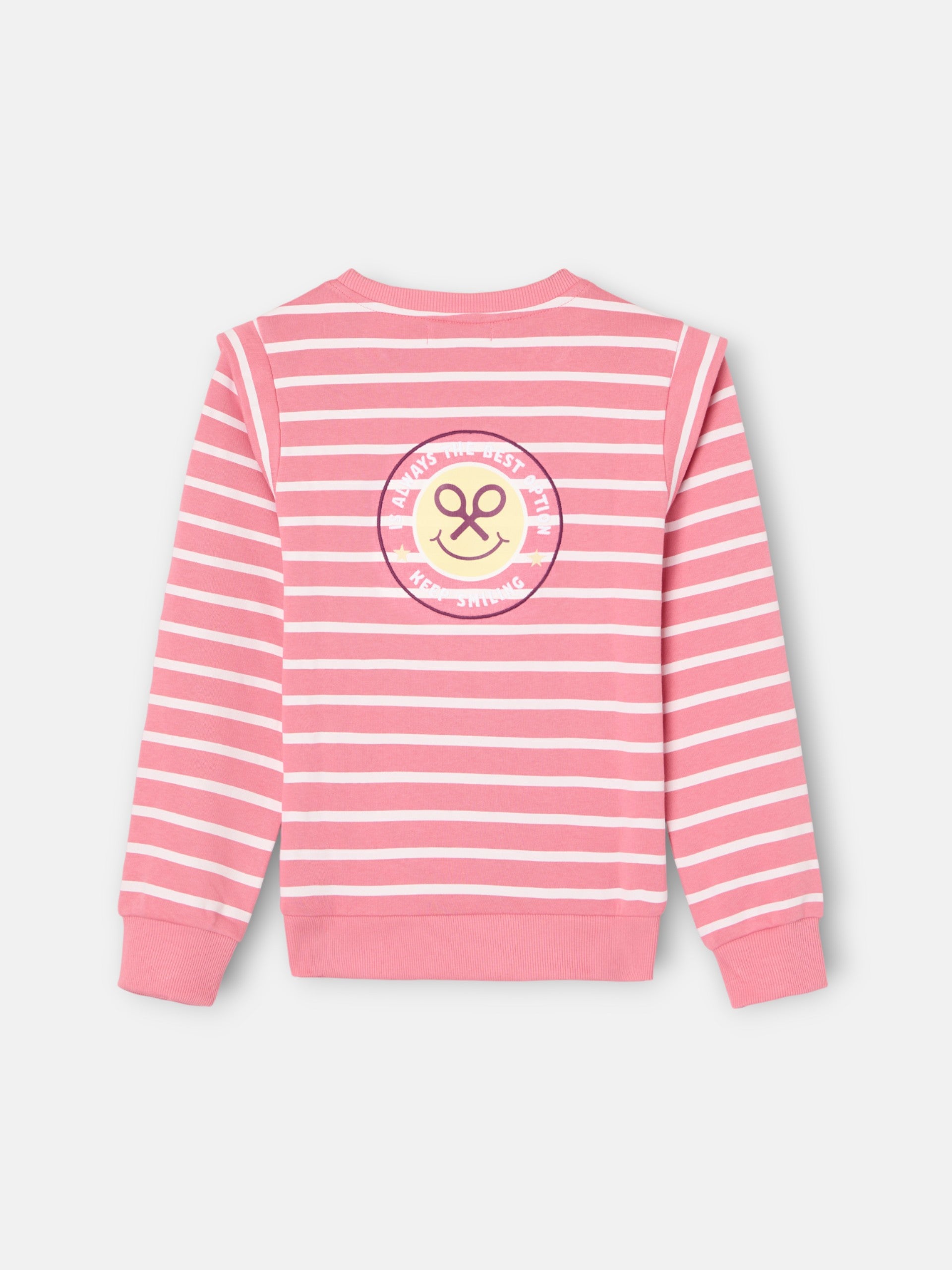 Sweat-shirt fille à épaulettes rayé rose