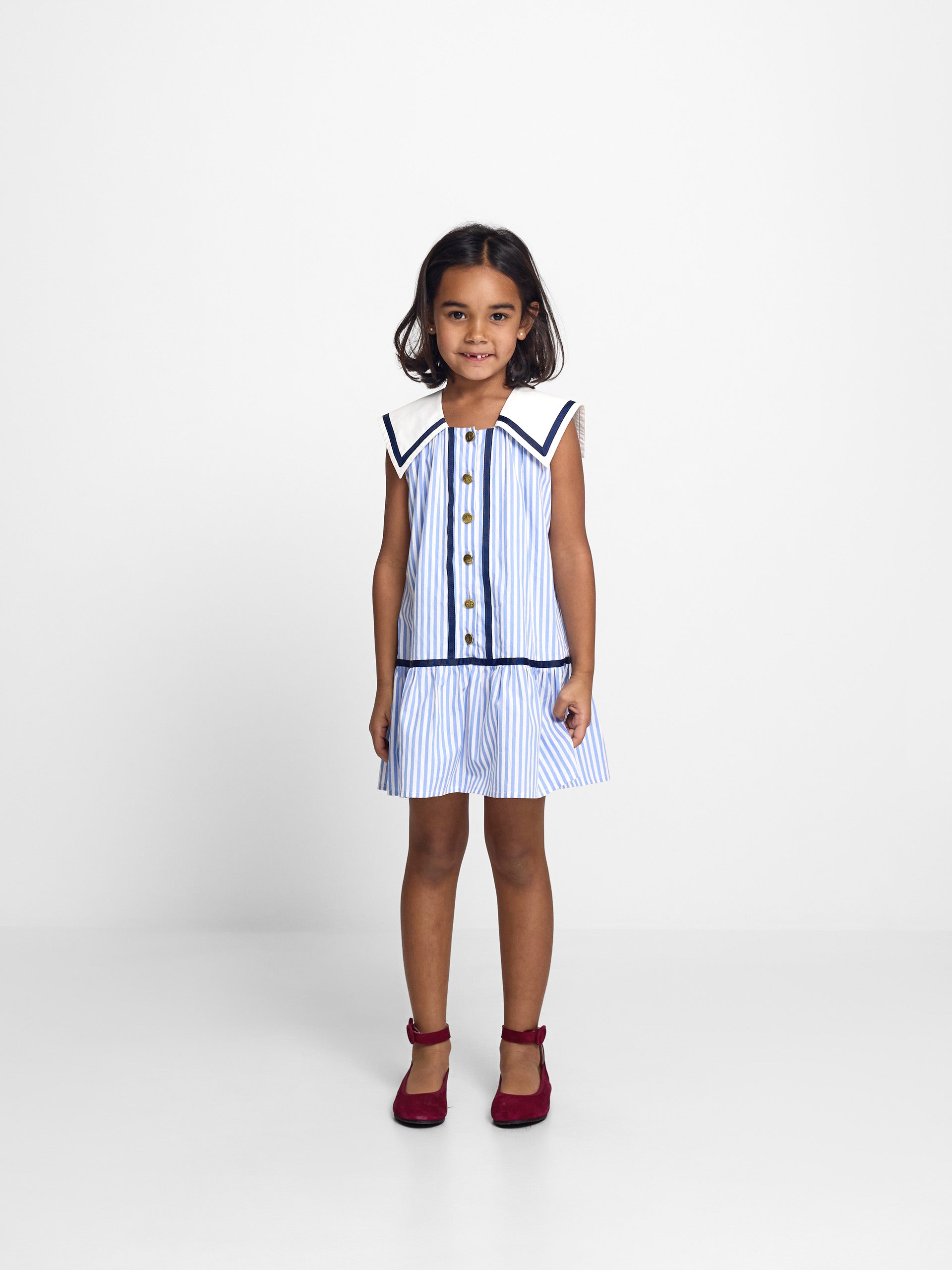 Vestido de menina marinheiro riscas azuis