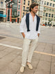 Pantalon chino sport en lin beige
