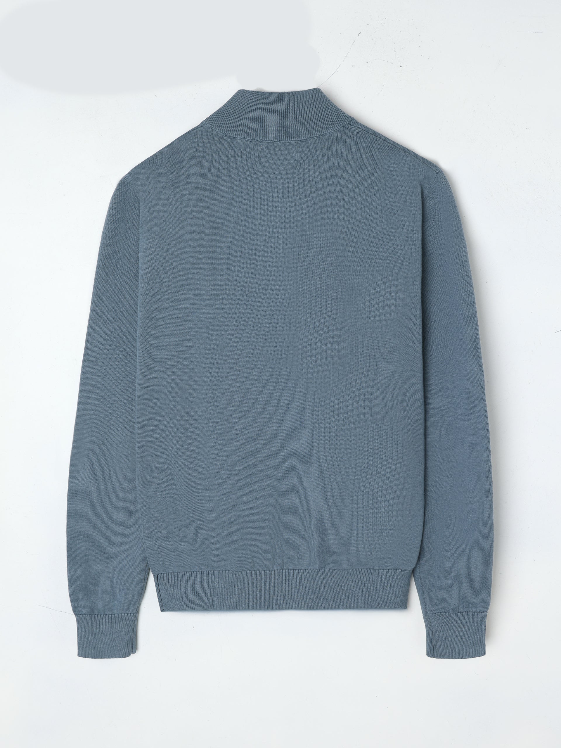 Plain sweater with half zipper in petroleum blue